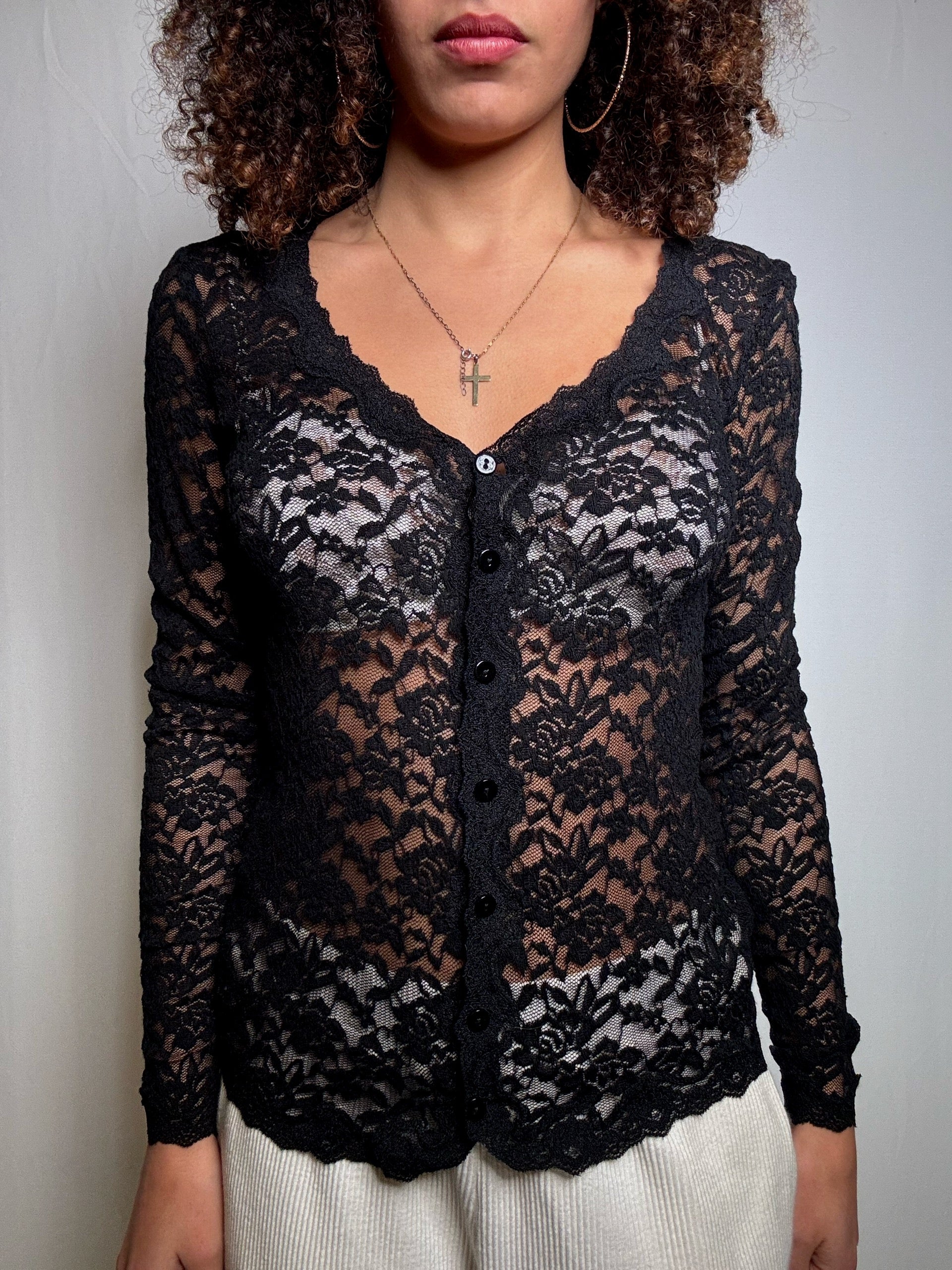 Top en dentelle boutonné S vintage