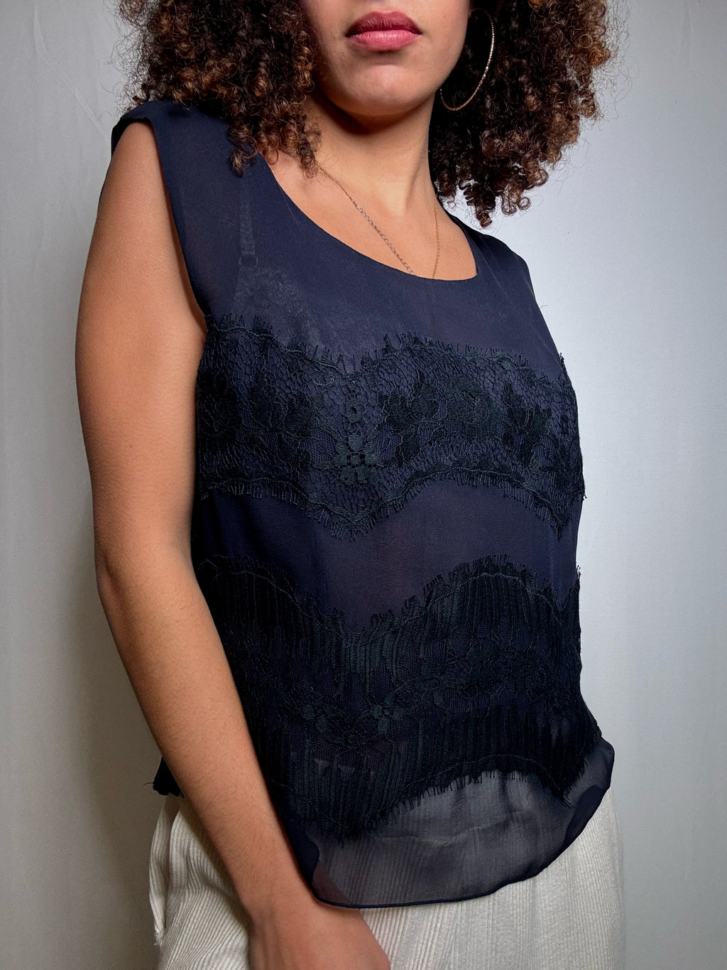 Top dentellé marine M/L vintage