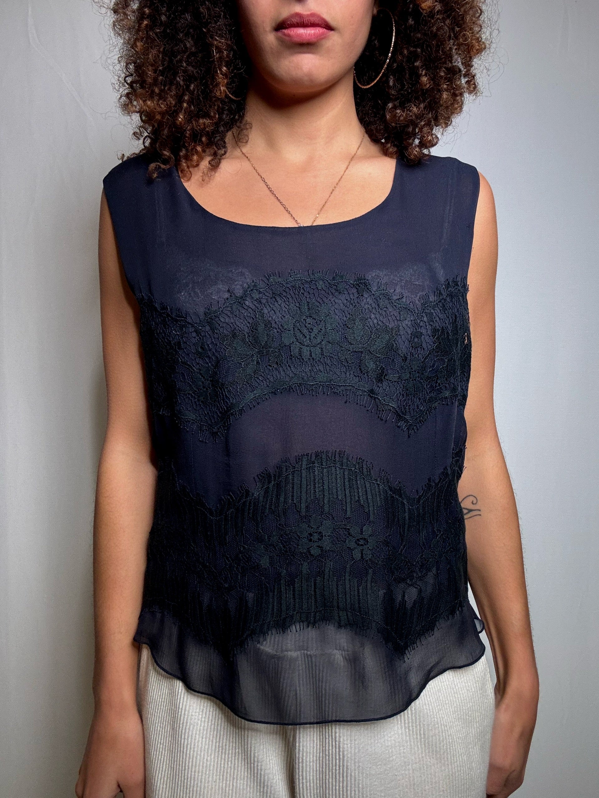 Top dentellé marine M/L vintage