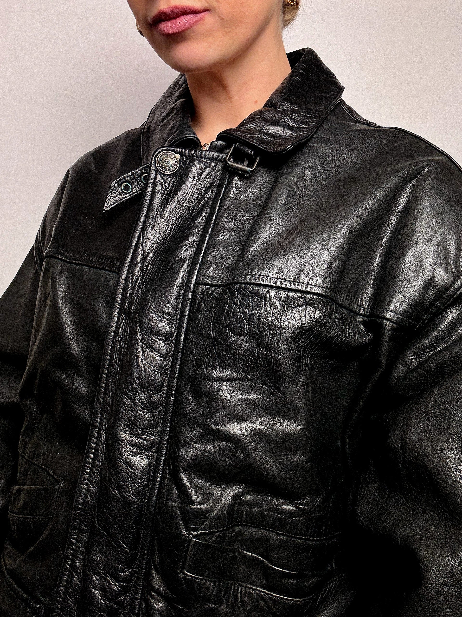 VERRA PELLE XL vintage straight black leather jacket