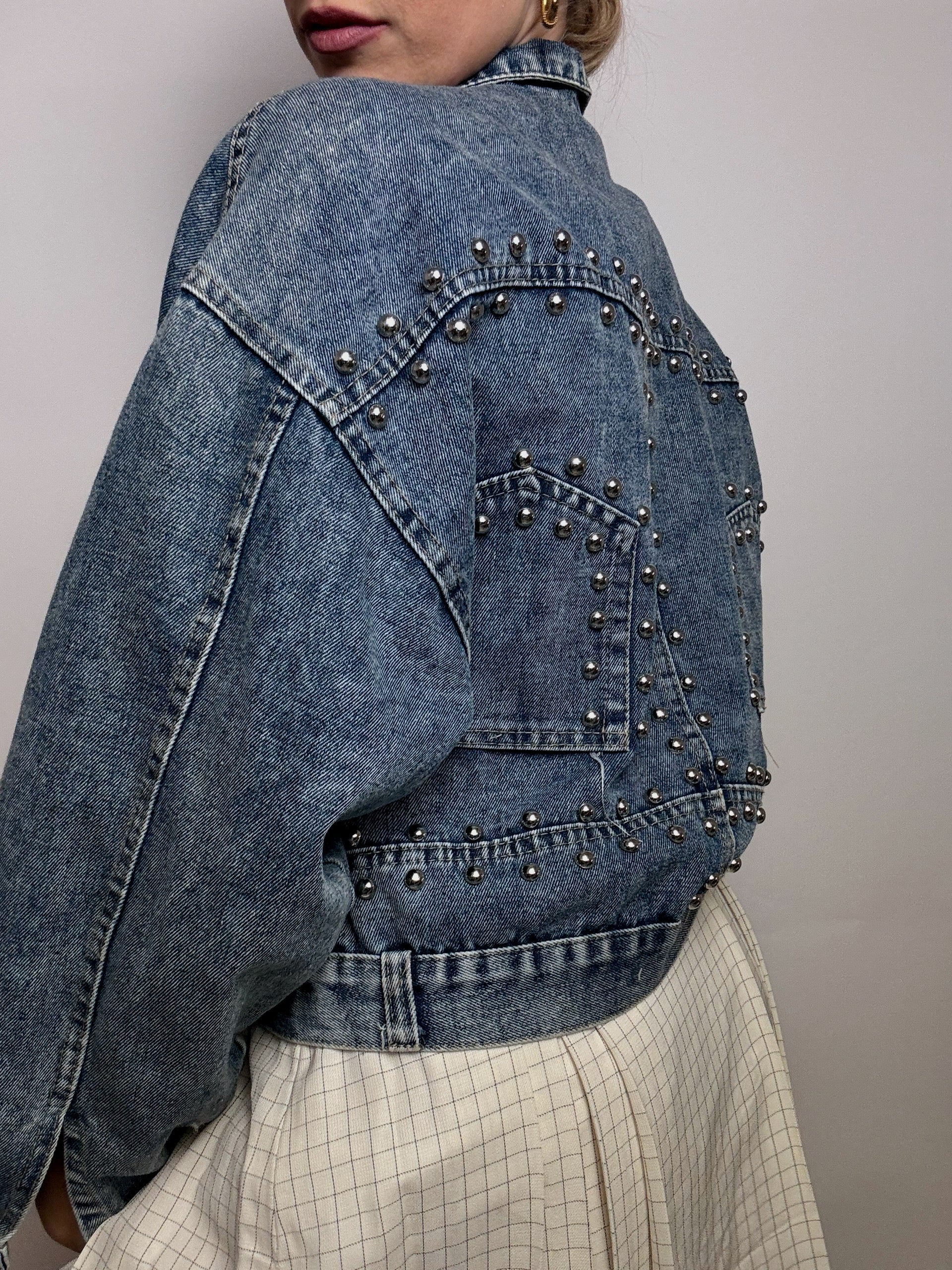 Veste en denim bleu à clou S/M vintage