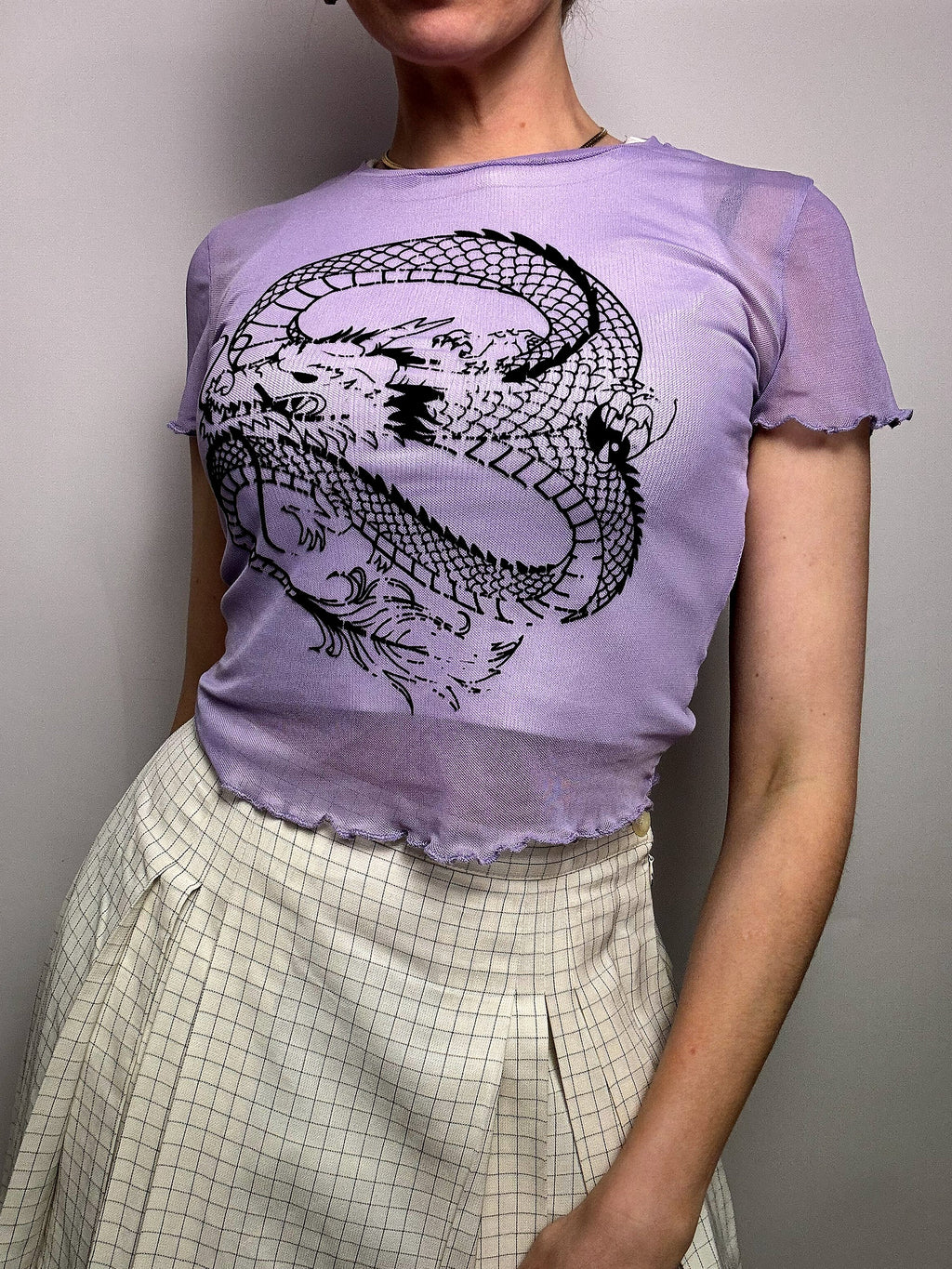 Top en mesh violet avec dragon LA SHADY M vintage