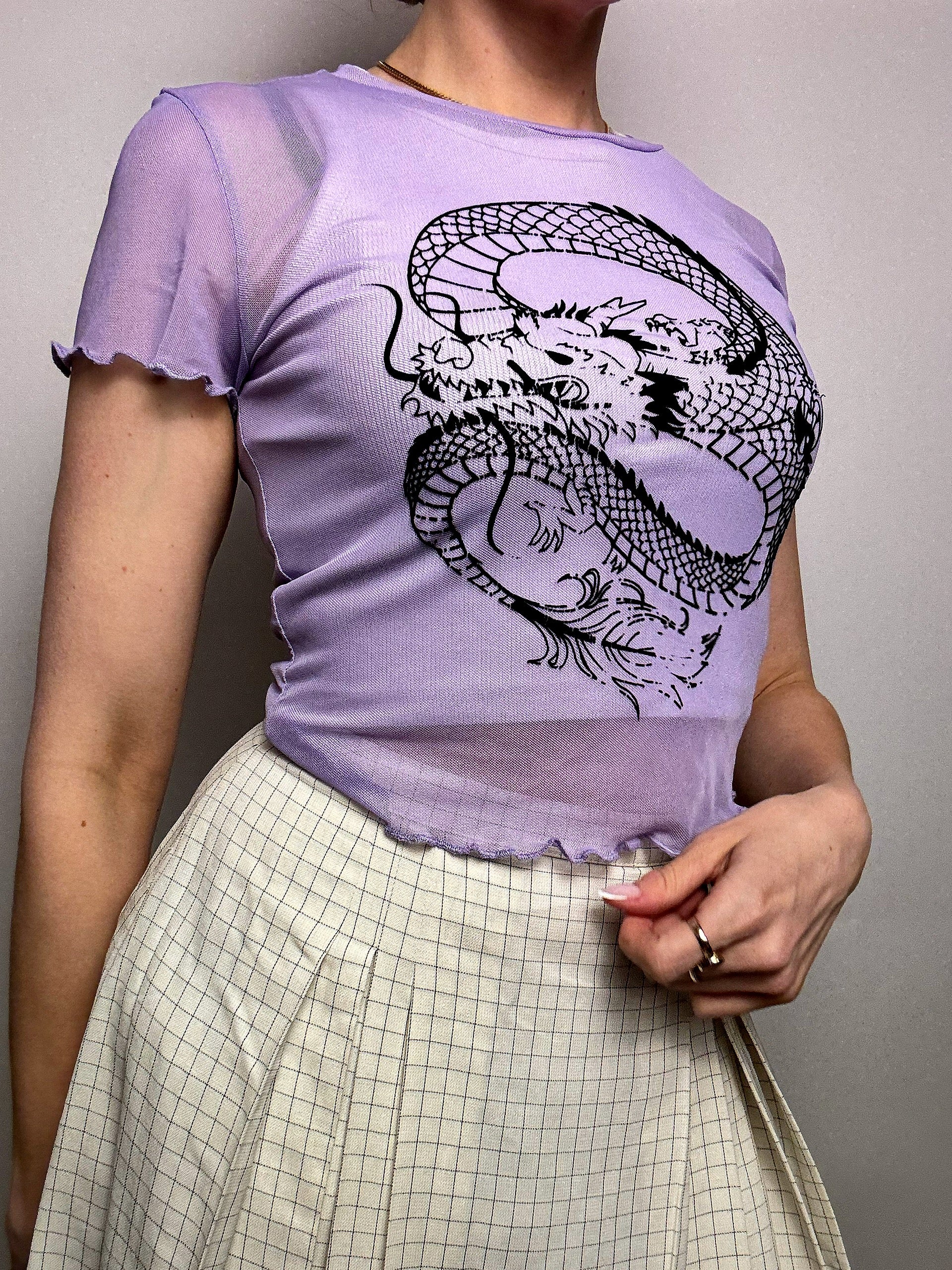 Top en mesh violet avec dragon LA SHADY M vintage