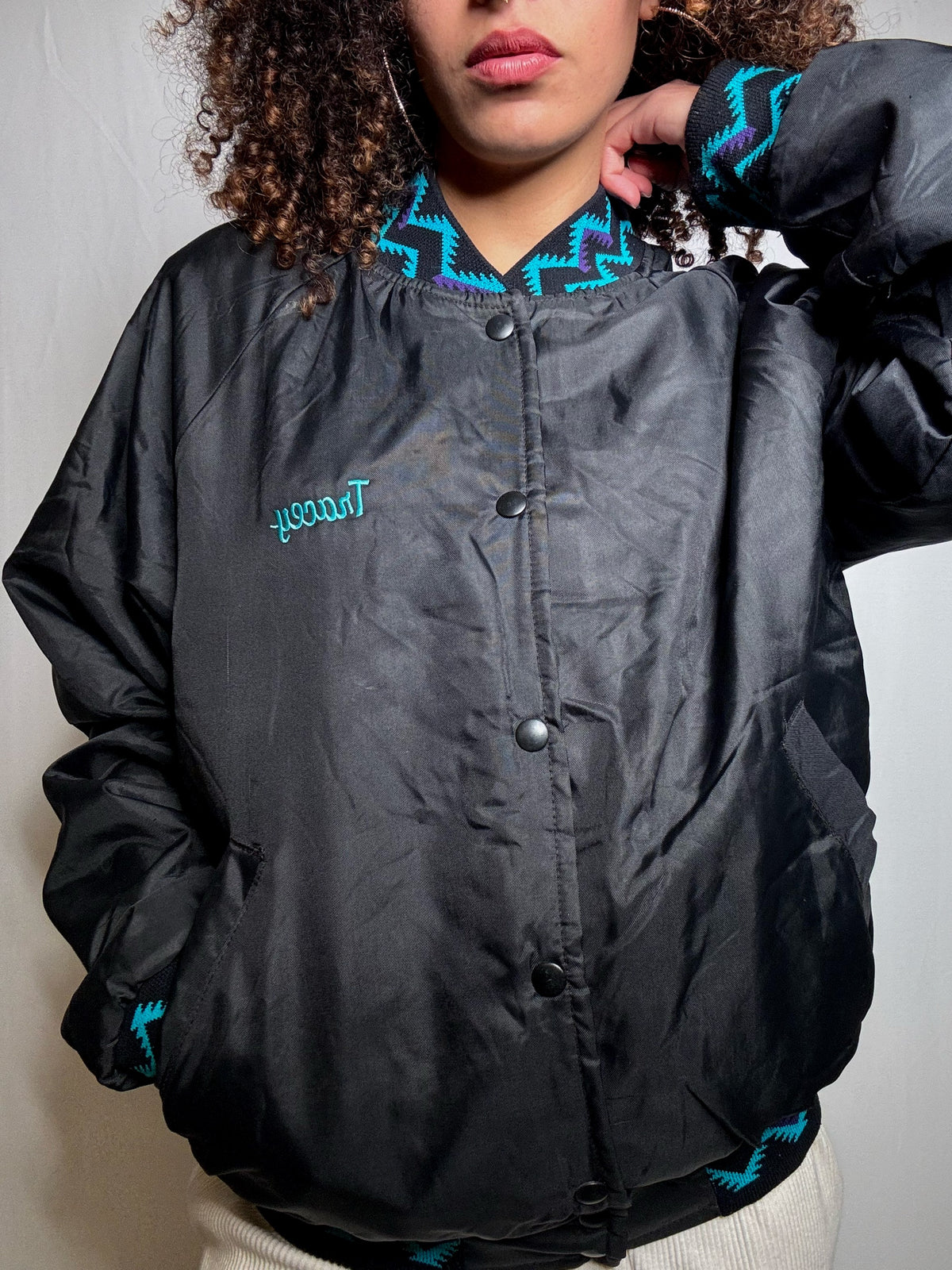 Bomber noir graphique M vintage