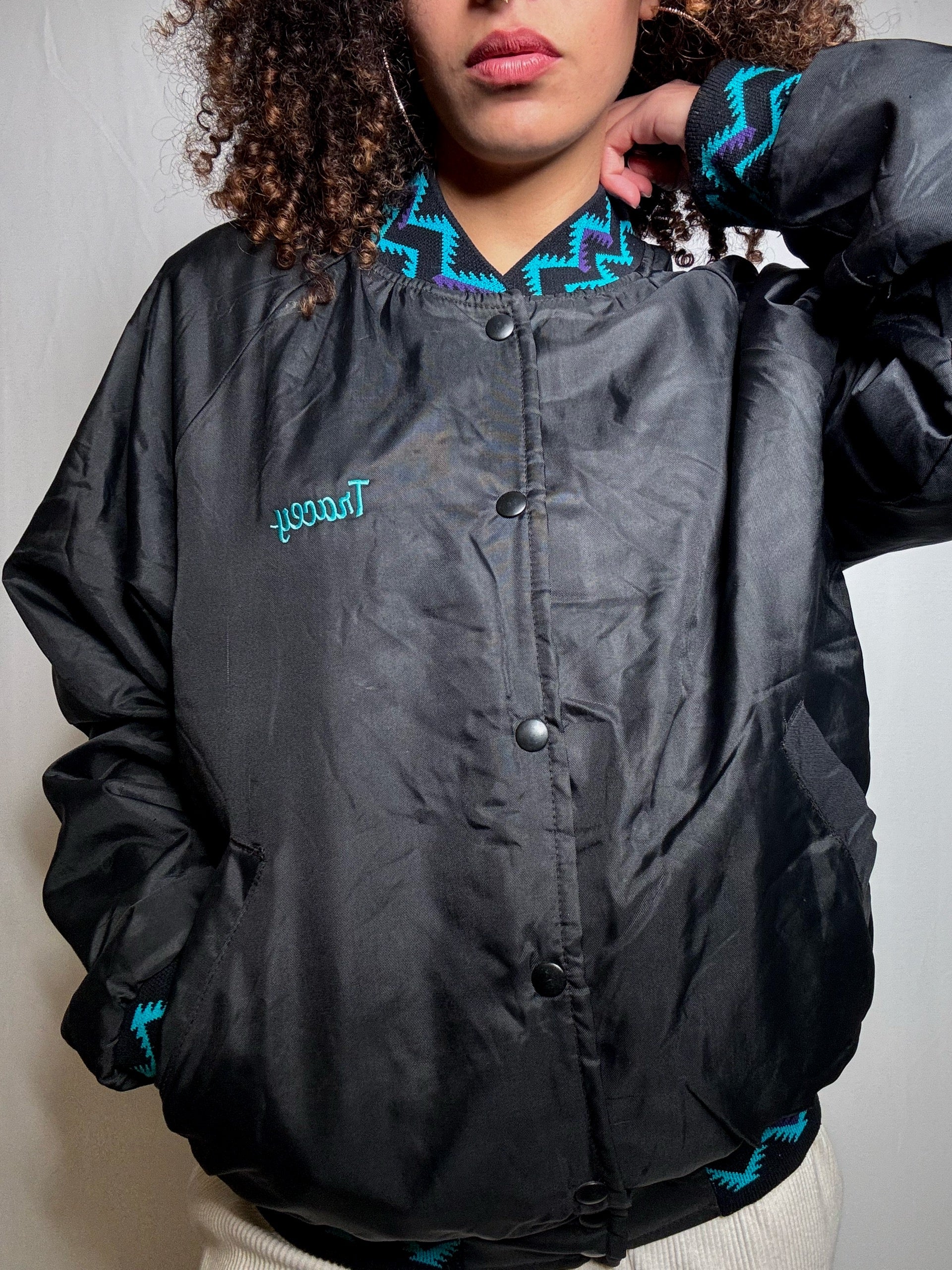 Vintage black graphic M bomber