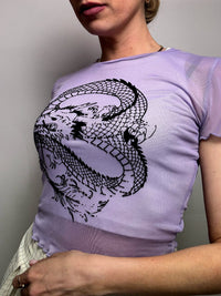 Top en mesh violet avec dragon LA SHADY M vintage