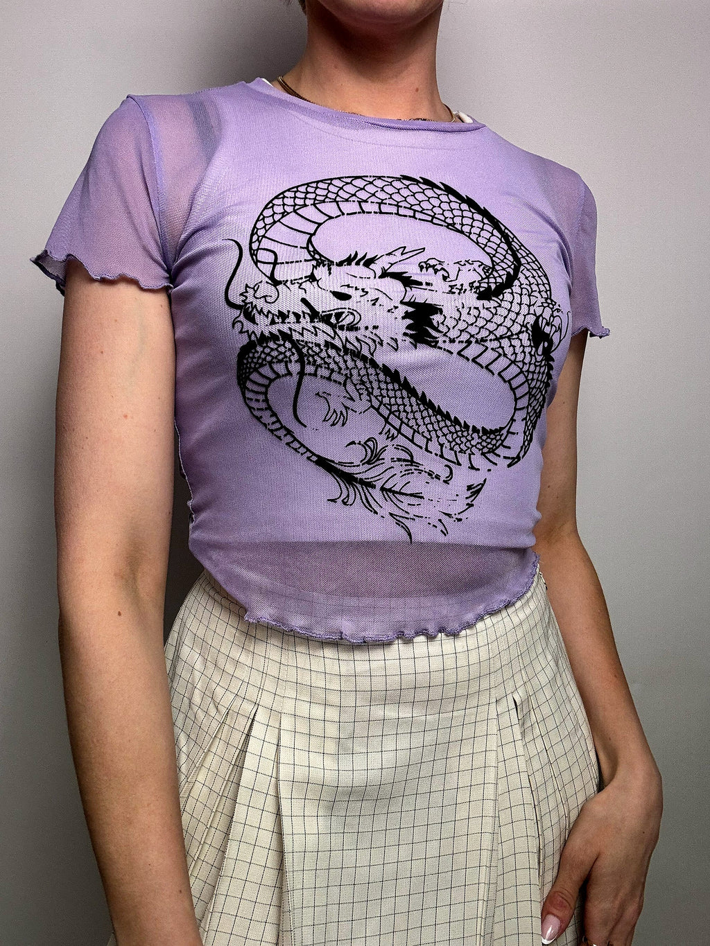 Top en mesh violet avec dragon LA SHADY M vintage