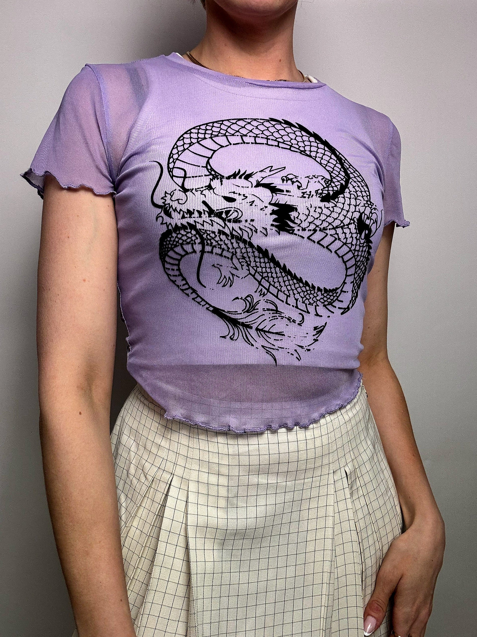 Top en mesh violet avec dragon LA SHADY M vintage