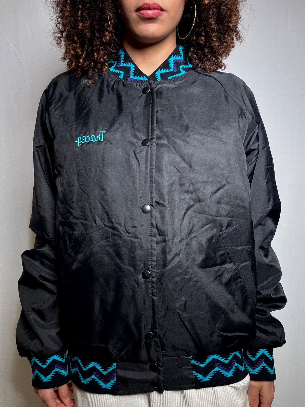 Vintage black graphic M bomber