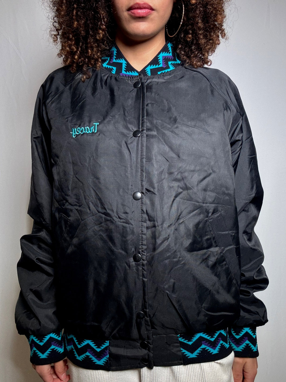 Bomber noir graphique M vintage