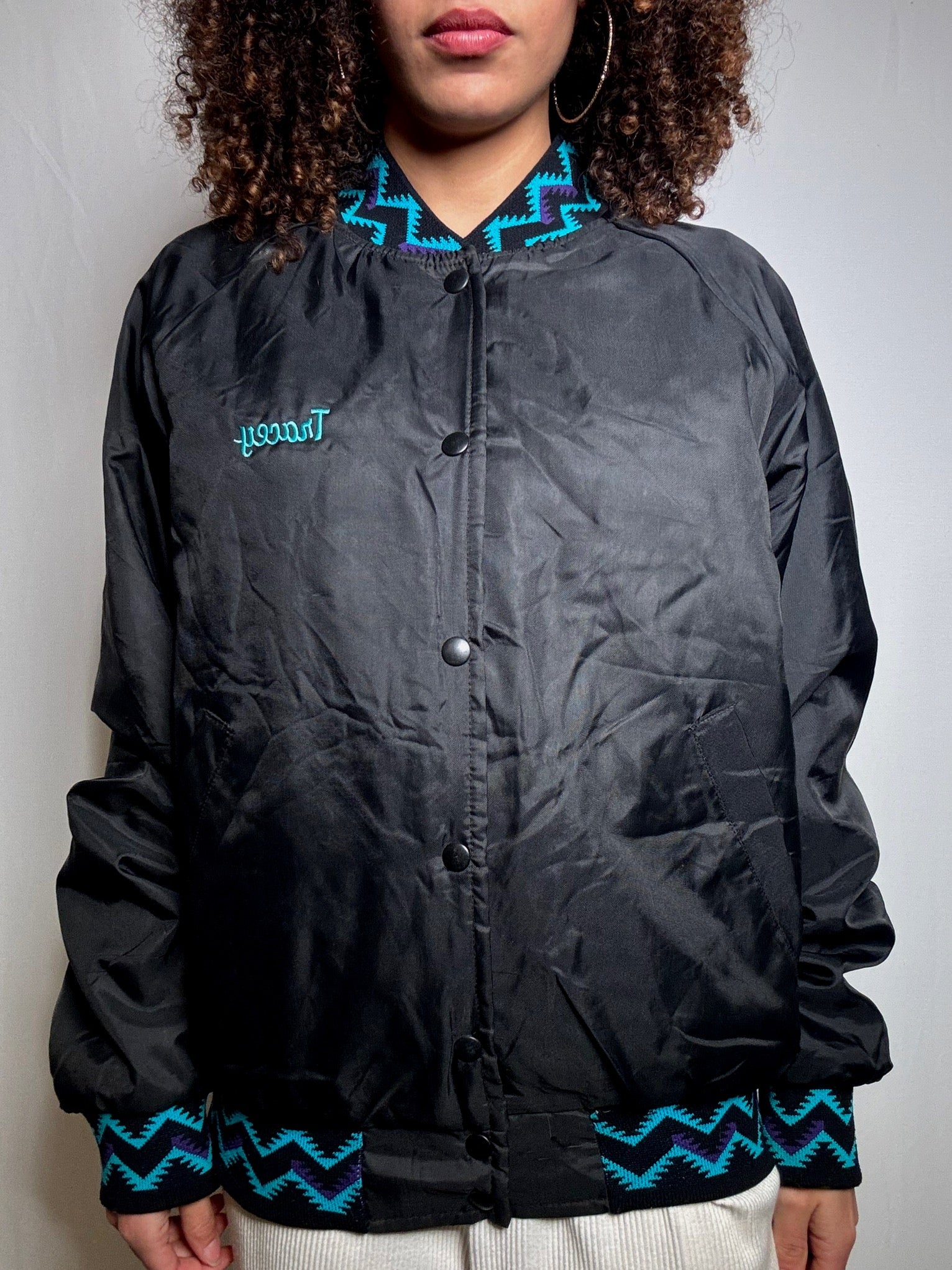 Vintage black graphic M bomber