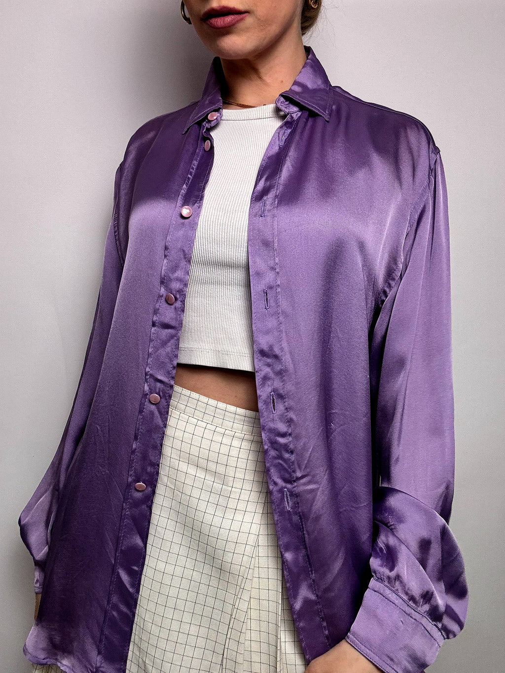 Vintage lila Satin Fluid Shirt L