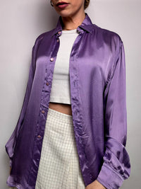 Vintage lila Satin Fluid Shirt L