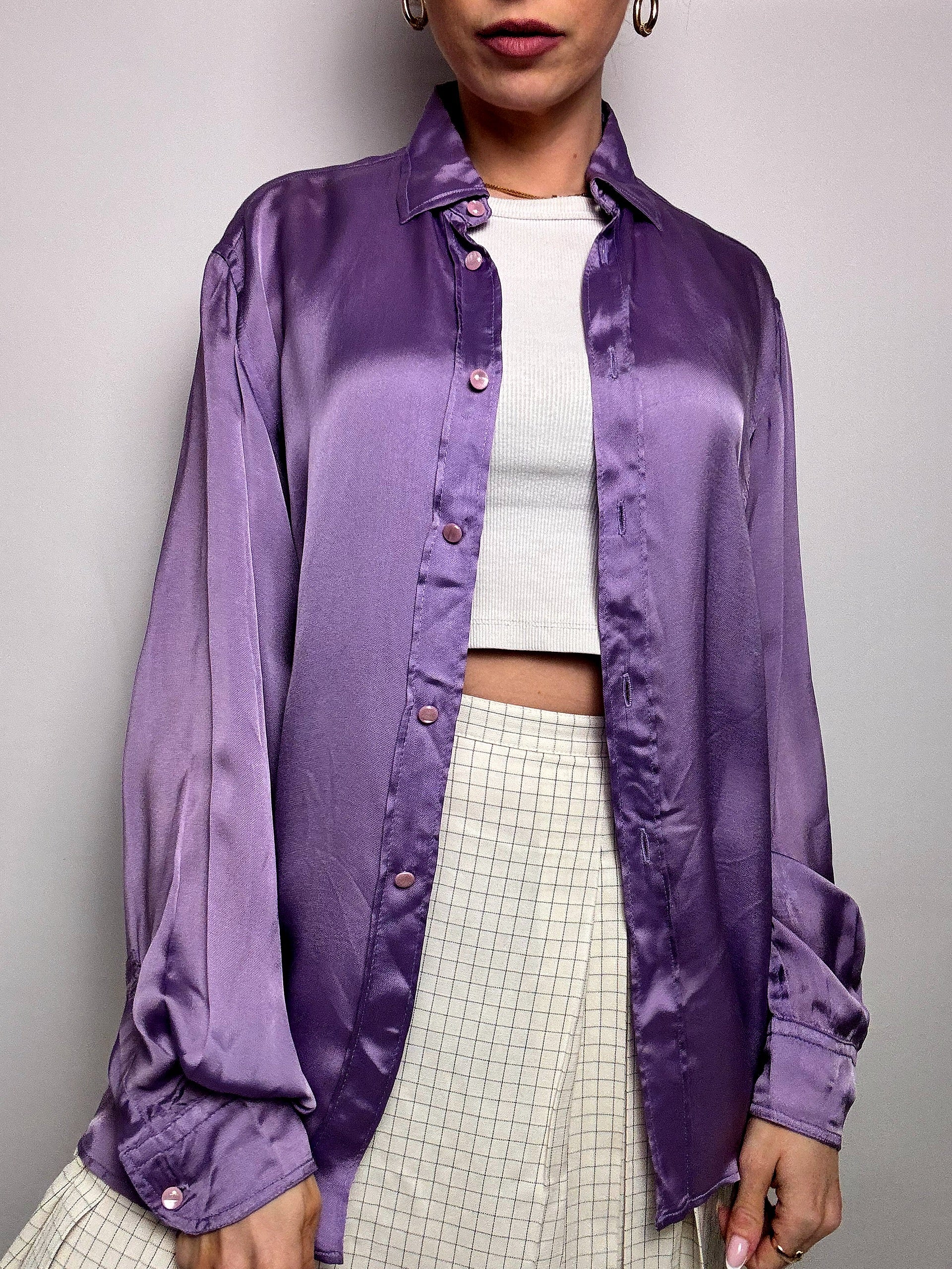 Chemise fluide satinée violet L vintage