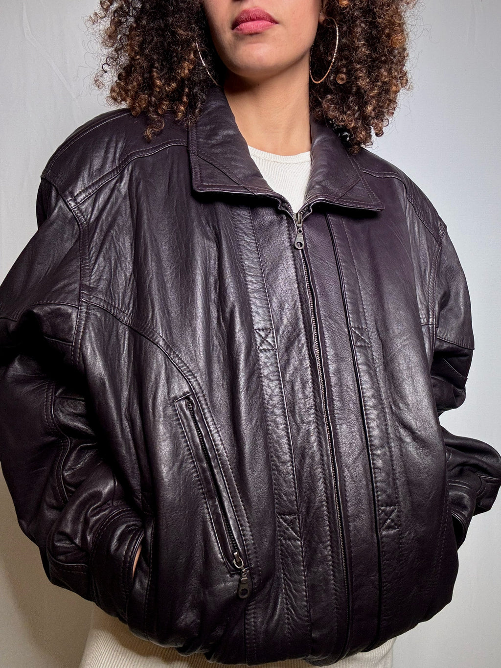 Vintage XL burgundy leather bomber jacket