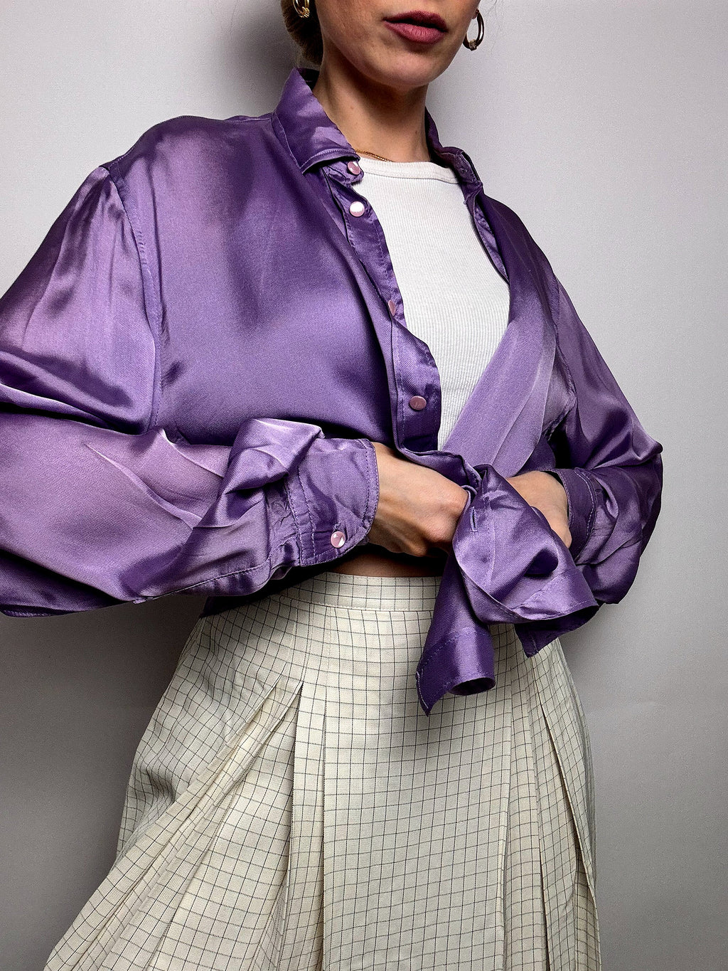 Vintage lila Satin Fluid Shirt L