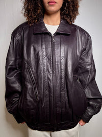 Vintage XL burgundy leather bomber jacket