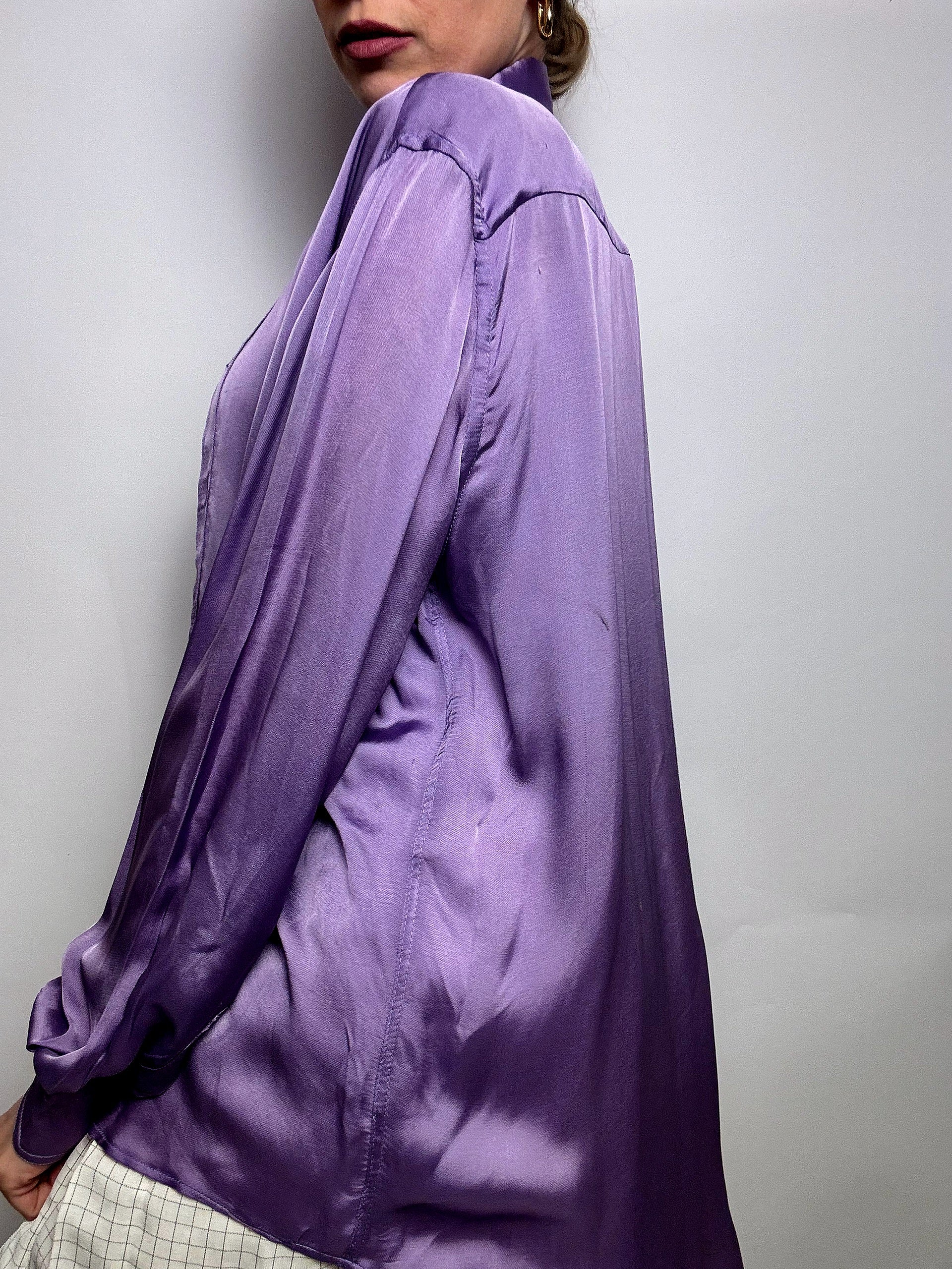 Vintage lila Satin Fluid Shirt L