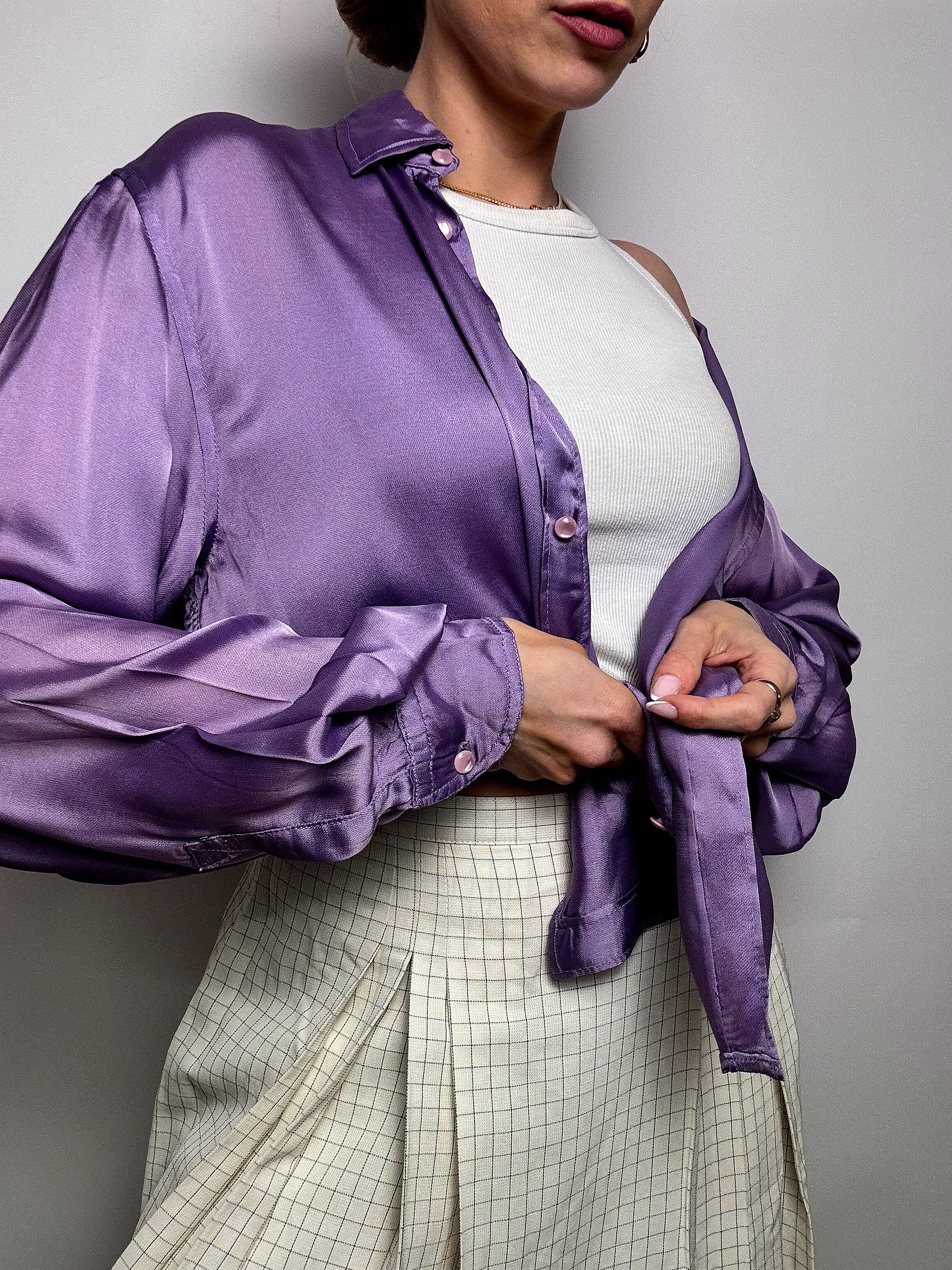 Chemise fluide satinée violet L vintage