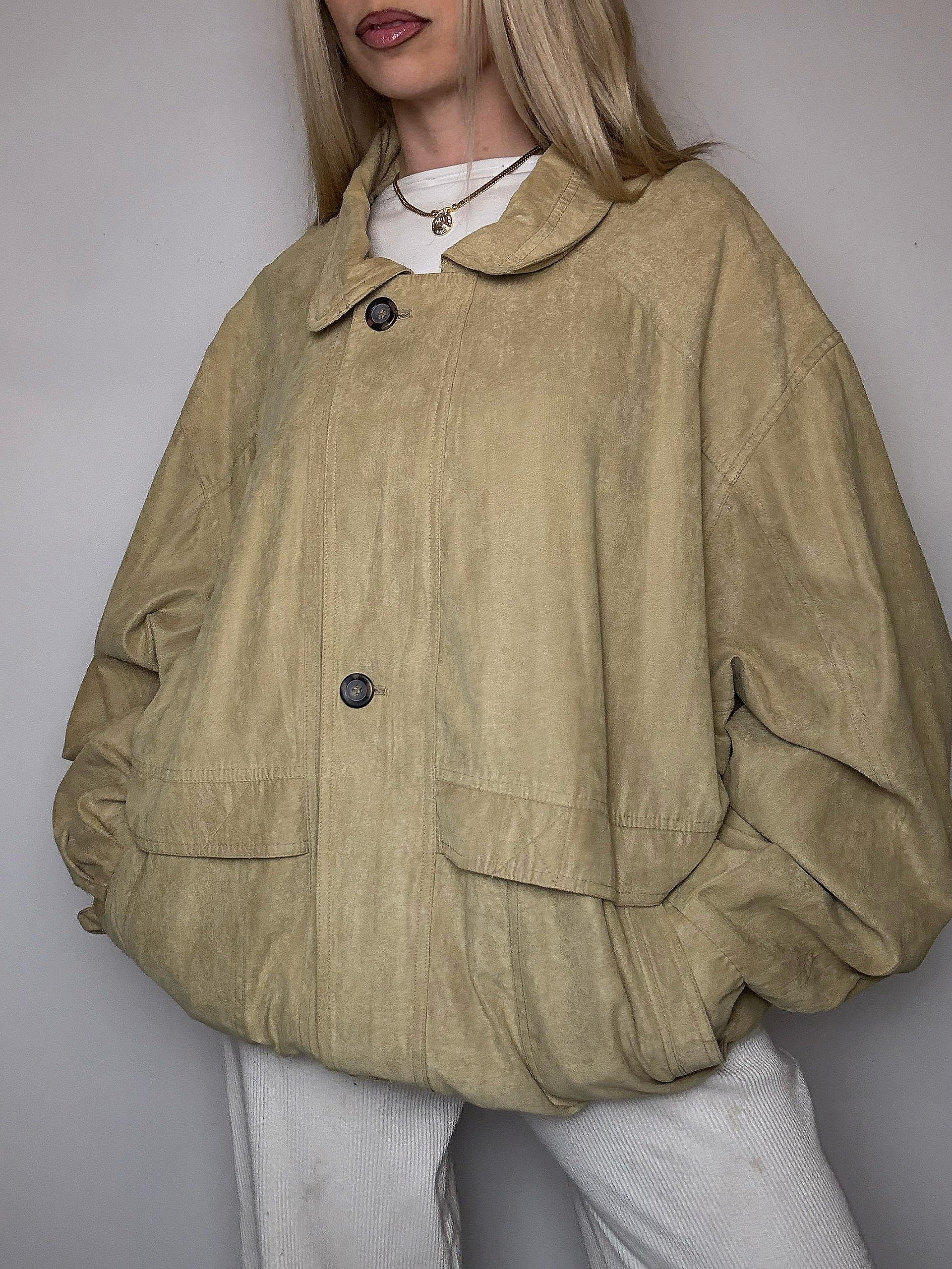 Vintage beigefarbene Pfirsichhautjacke XXL