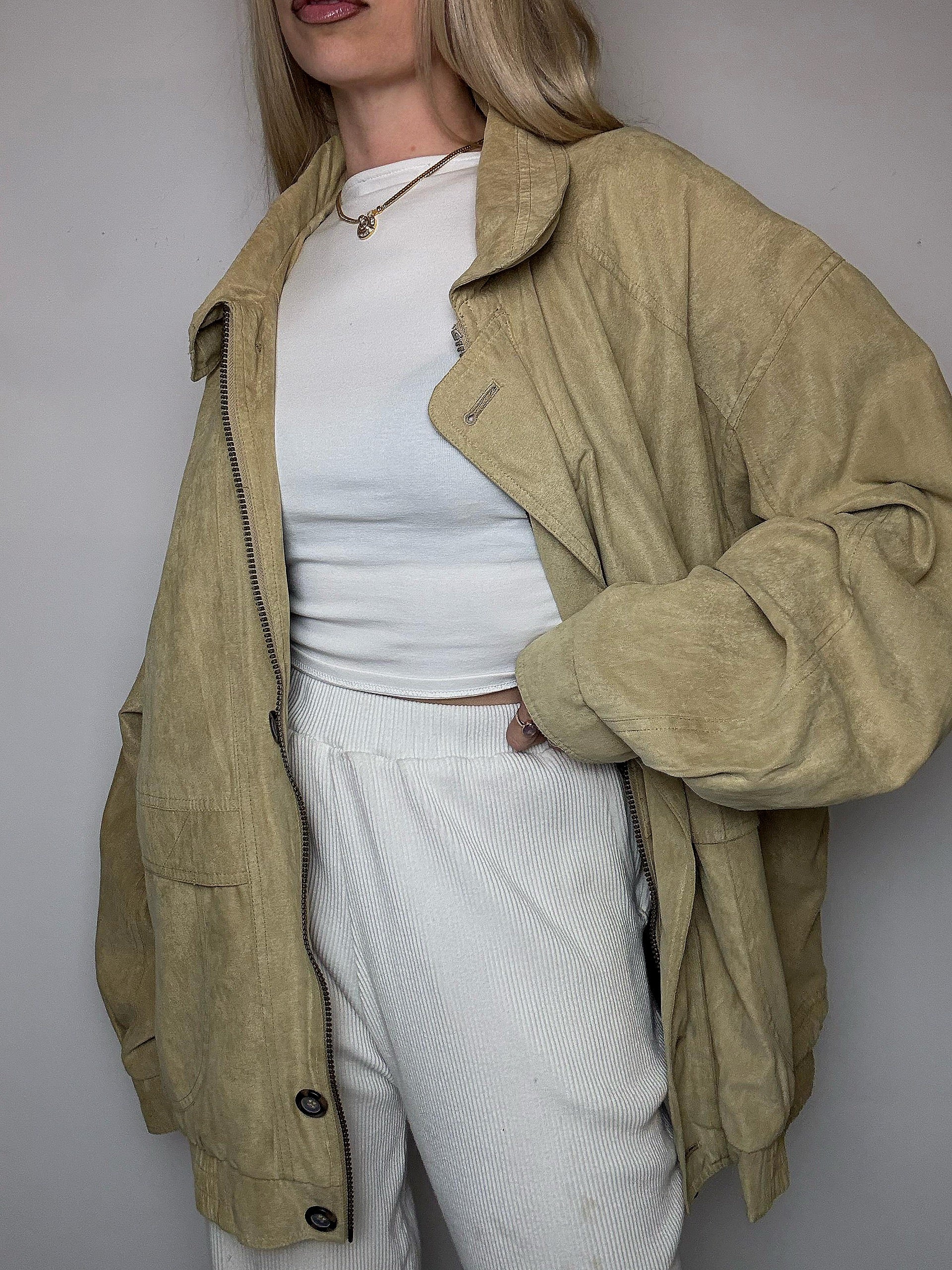 Vintage beigefarbene Pfirsichhautjacke XXL