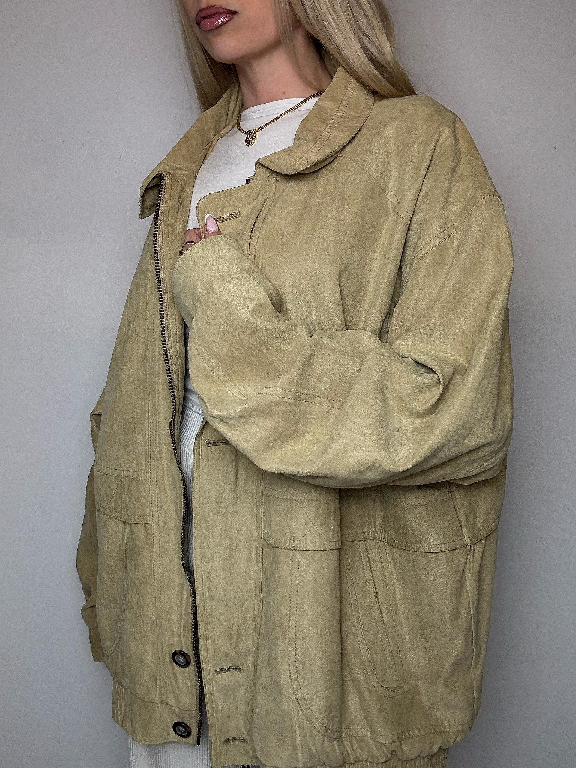 Vintage beigefarbene Pfirsichhautjacke XXL