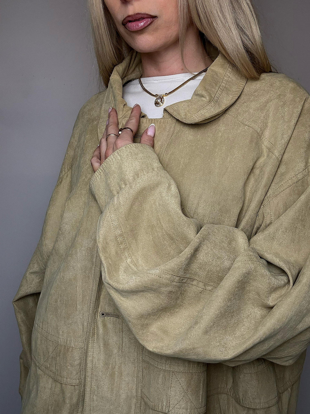 Vintage beigefarbene Pfirsichhautjacke XXL