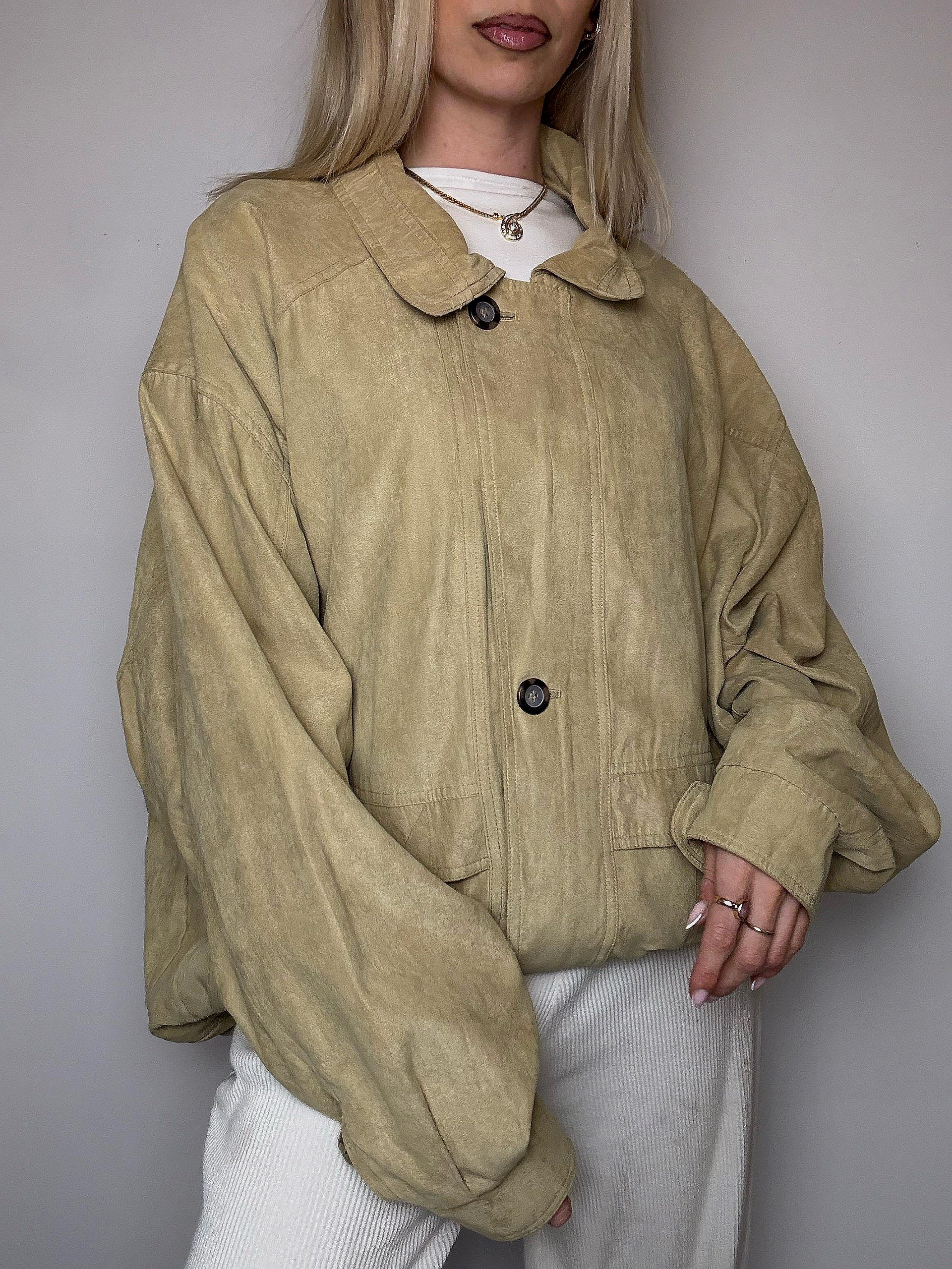Vintage beigefarbene Pfirsichhautjacke XXL