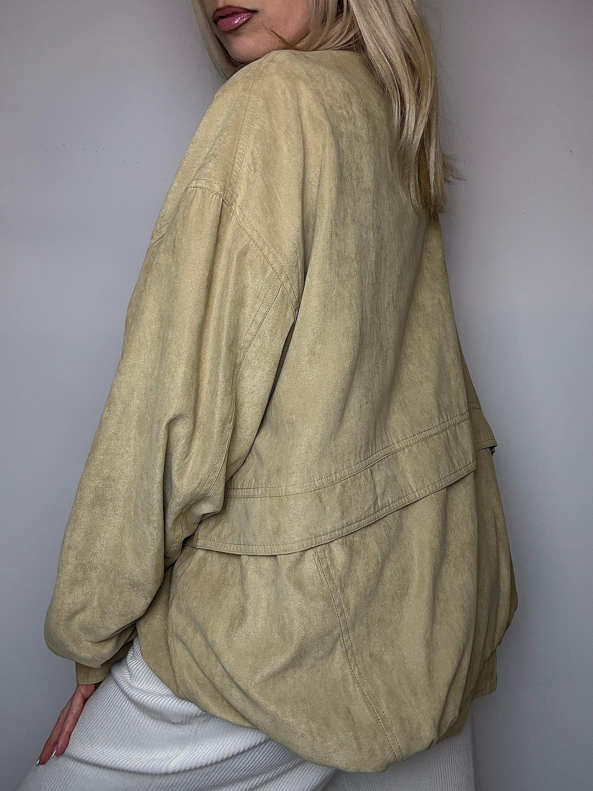 Vintage beigefarbene Pfirsichhautjacke XXL