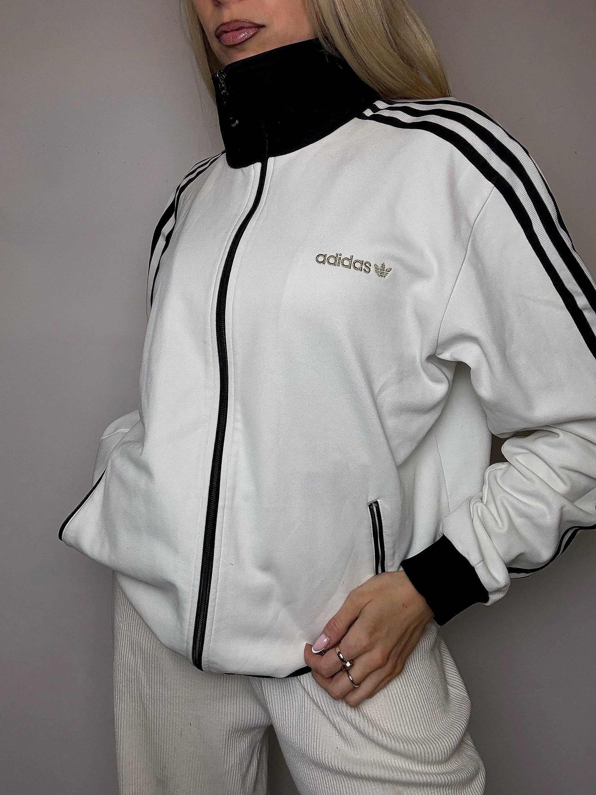 ADIDAS L Vintage schwarze Sportjacke
