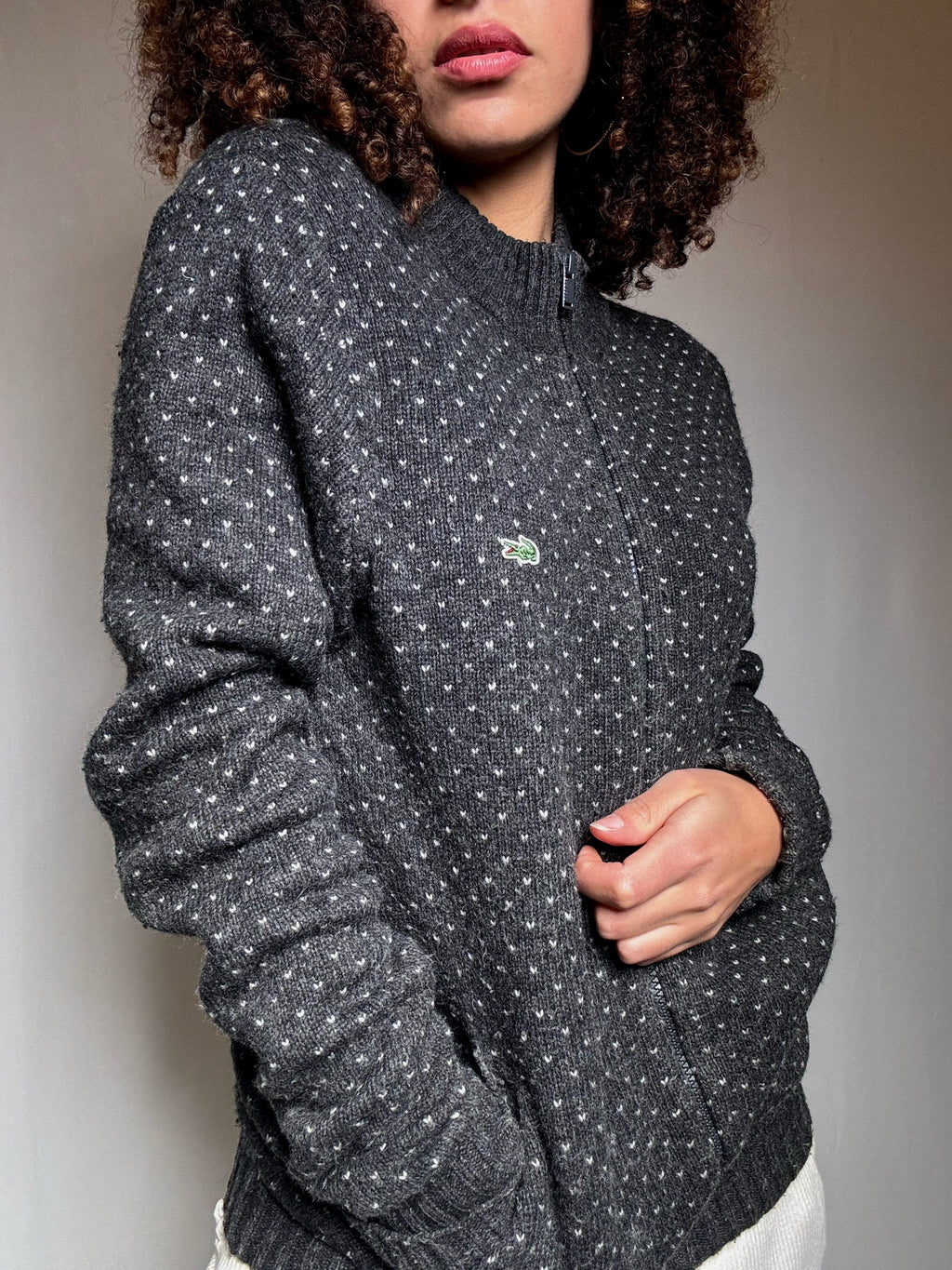 Cardigan zippé gris Lacoste M vintage