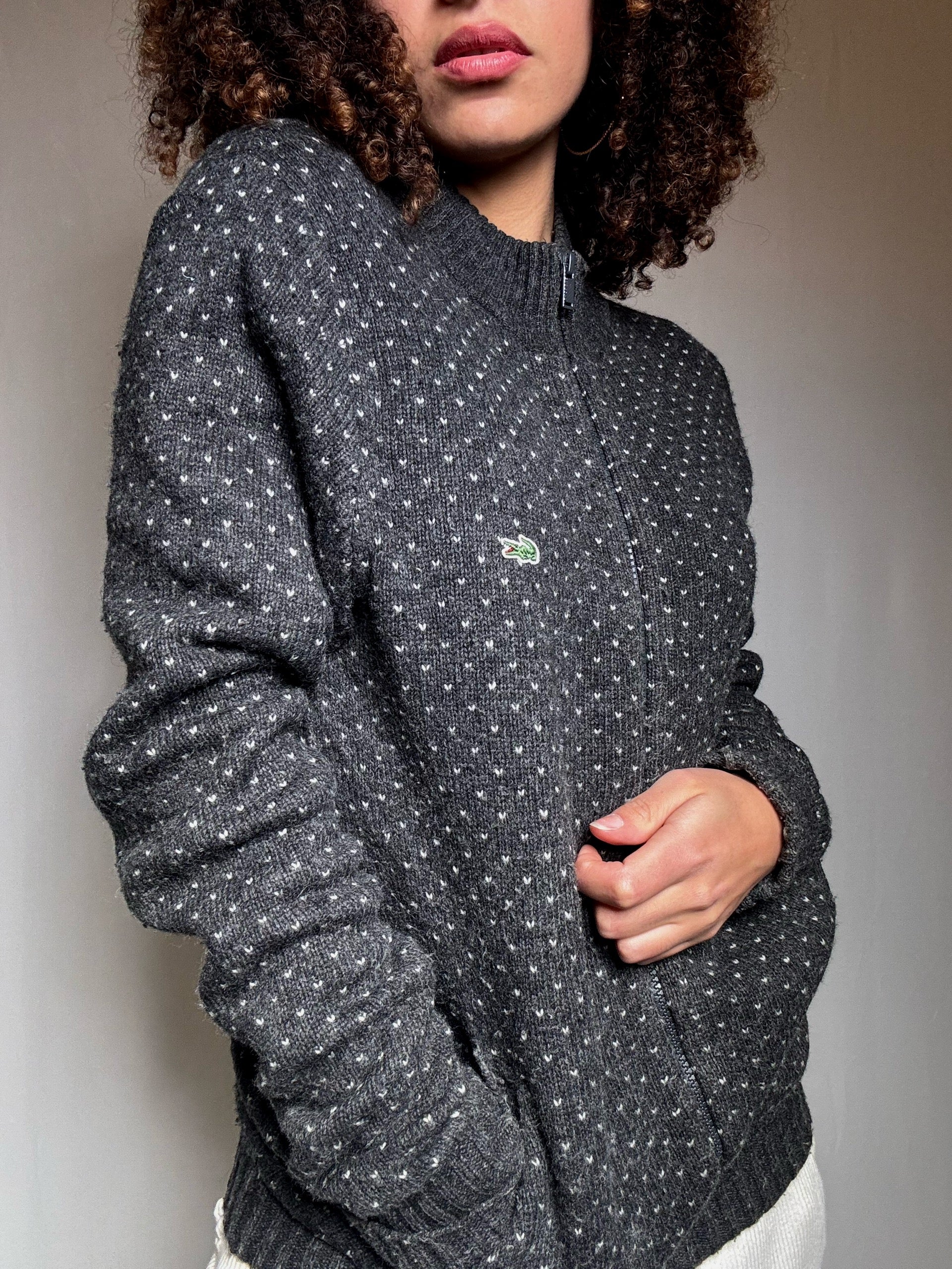 Cardigan zippé gris Lacoste M vintage