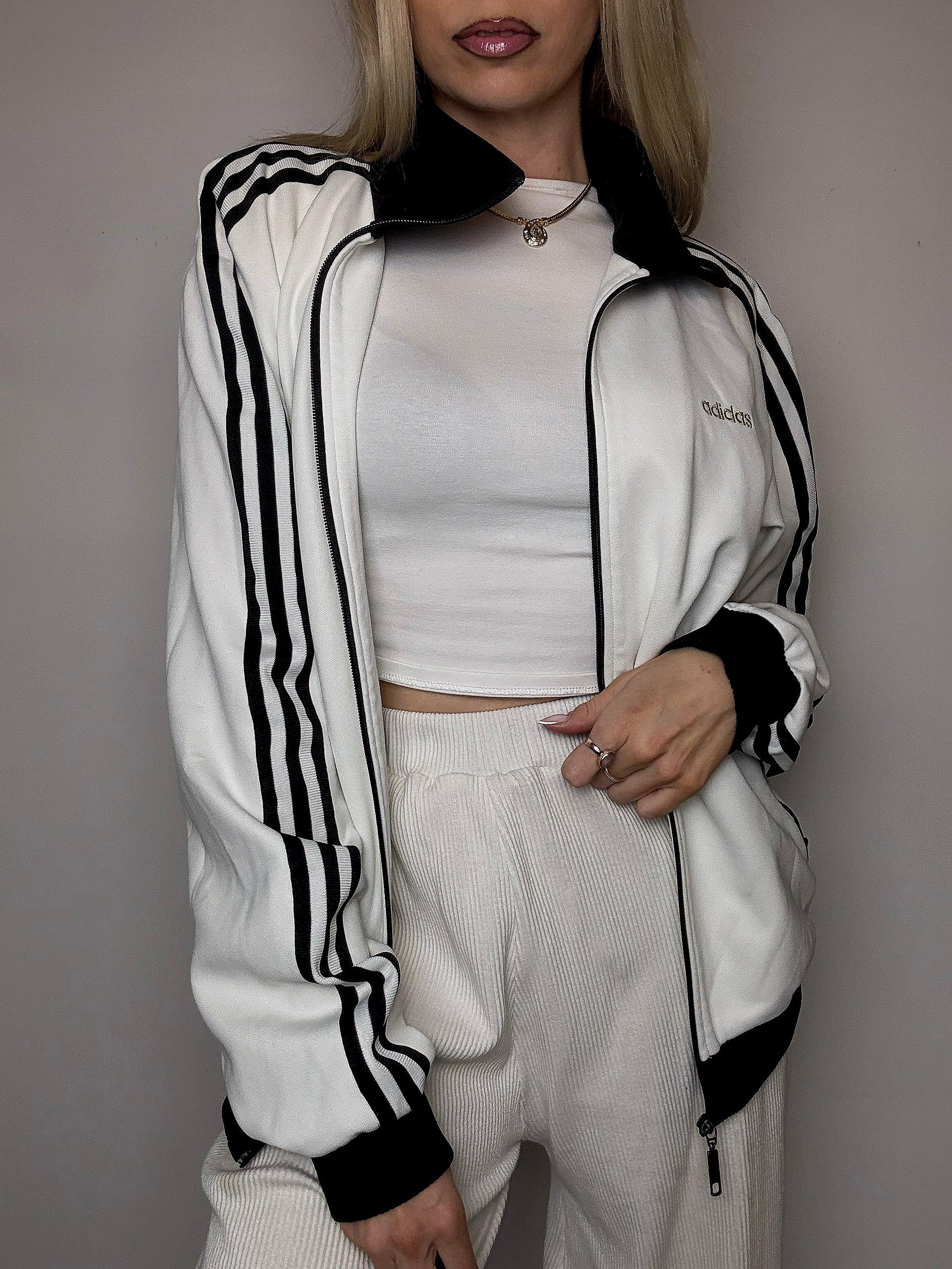 ADIDAS L Vintage schwarze Sportjacke