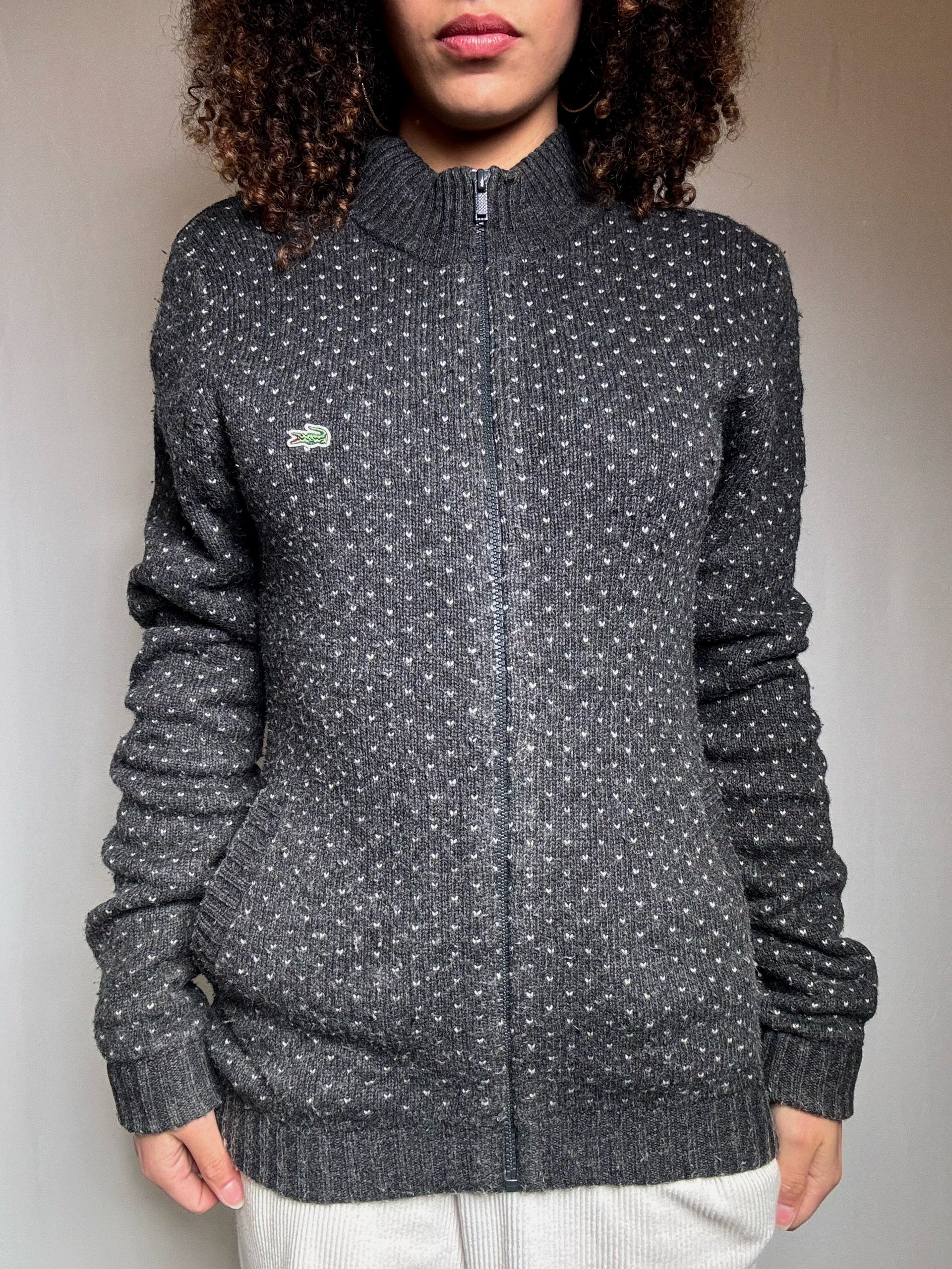 Cardigan zippé gris Lacoste M vintage
