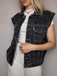 Vintage graue ärmellose Jeansjacke, Größe L
