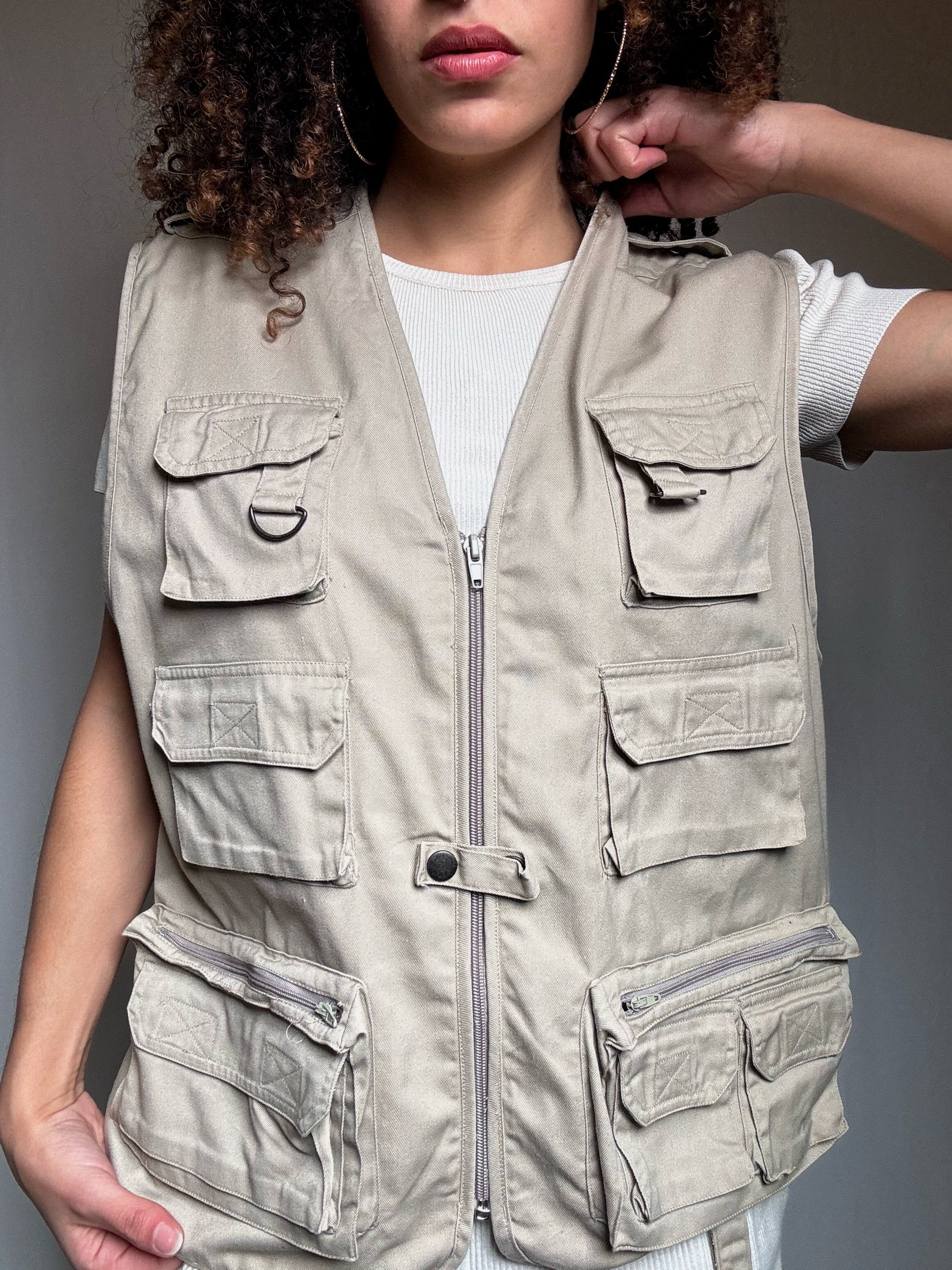 Vintage L beige pocket vest
