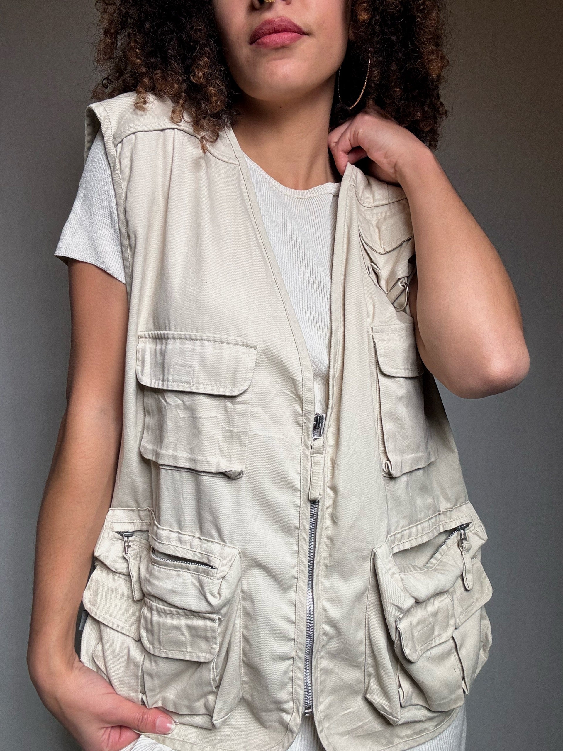 Gilet à poches beige L vintage