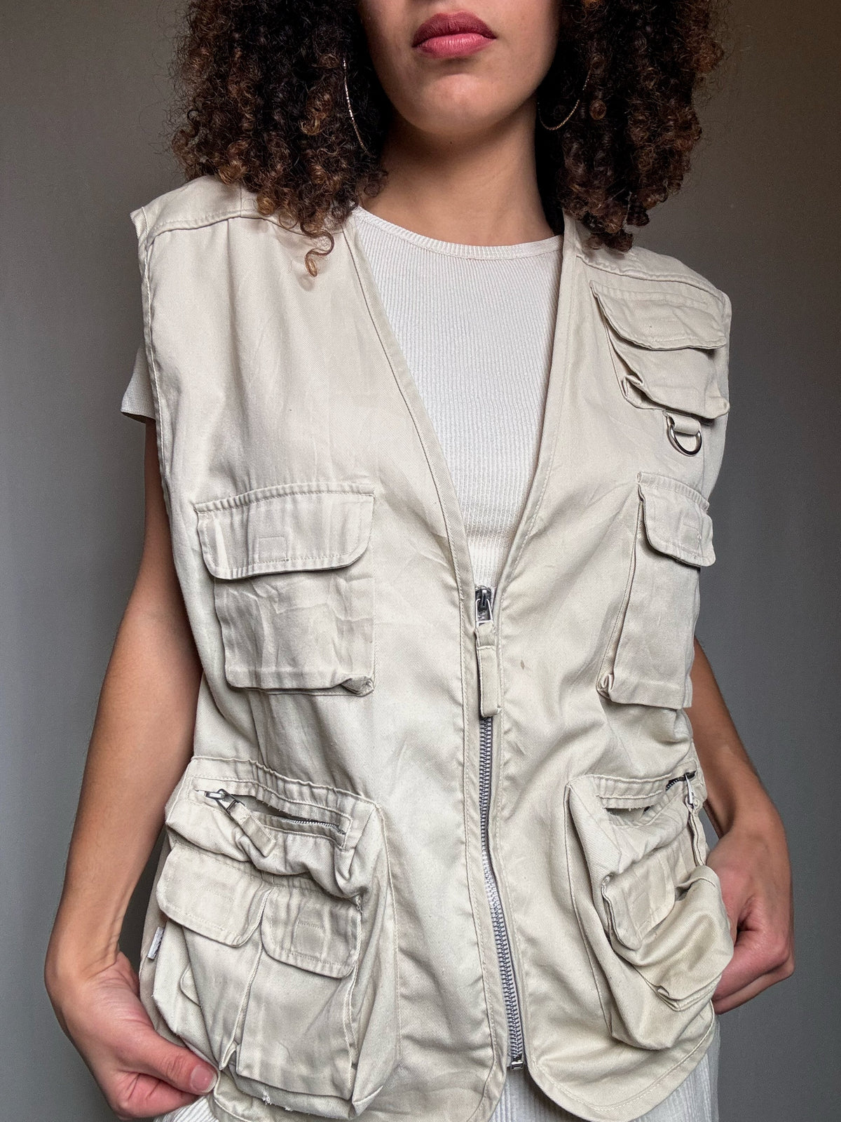 Gilet à poches beige L vintage