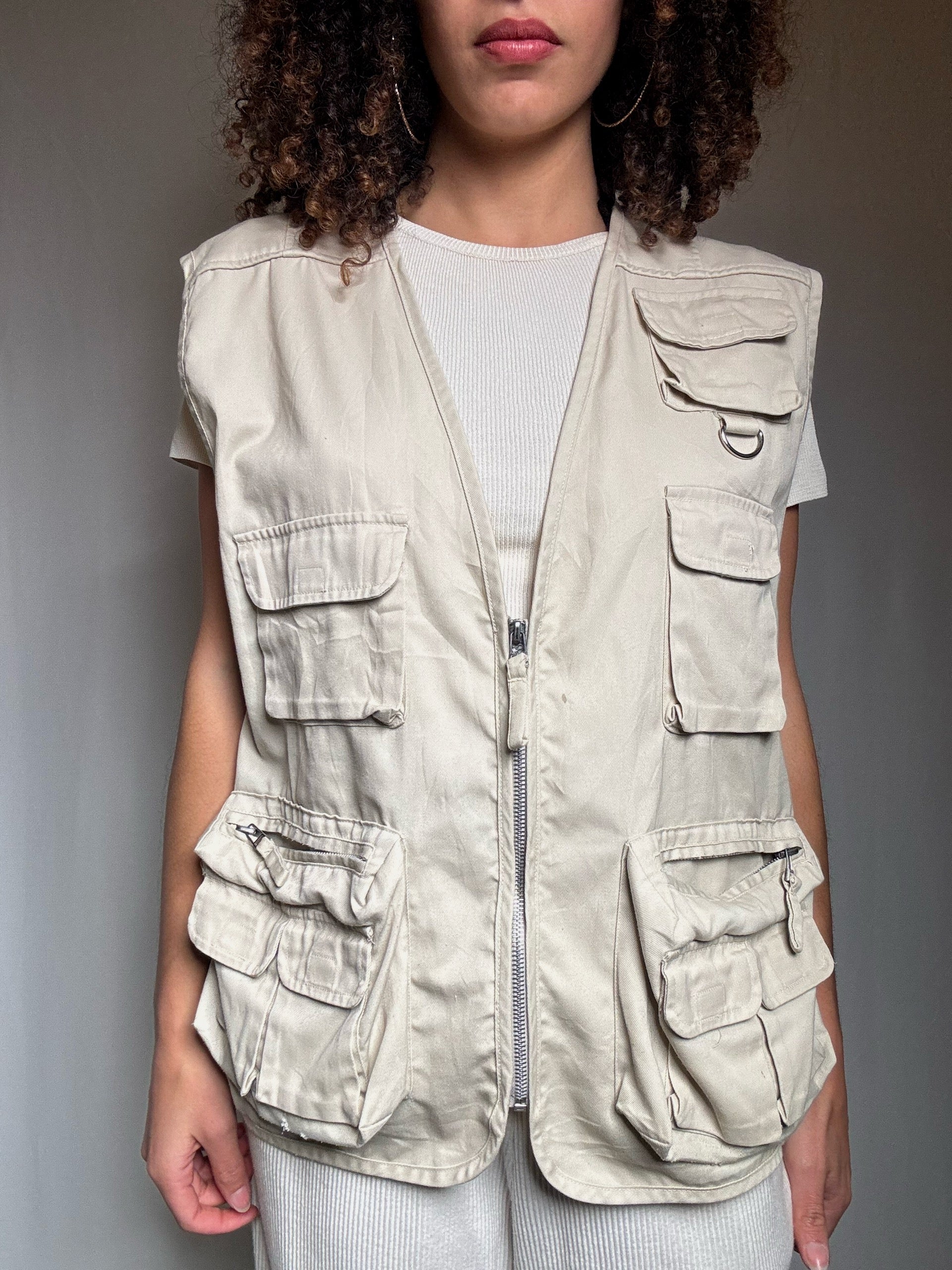Gilet à poches beige L vintage