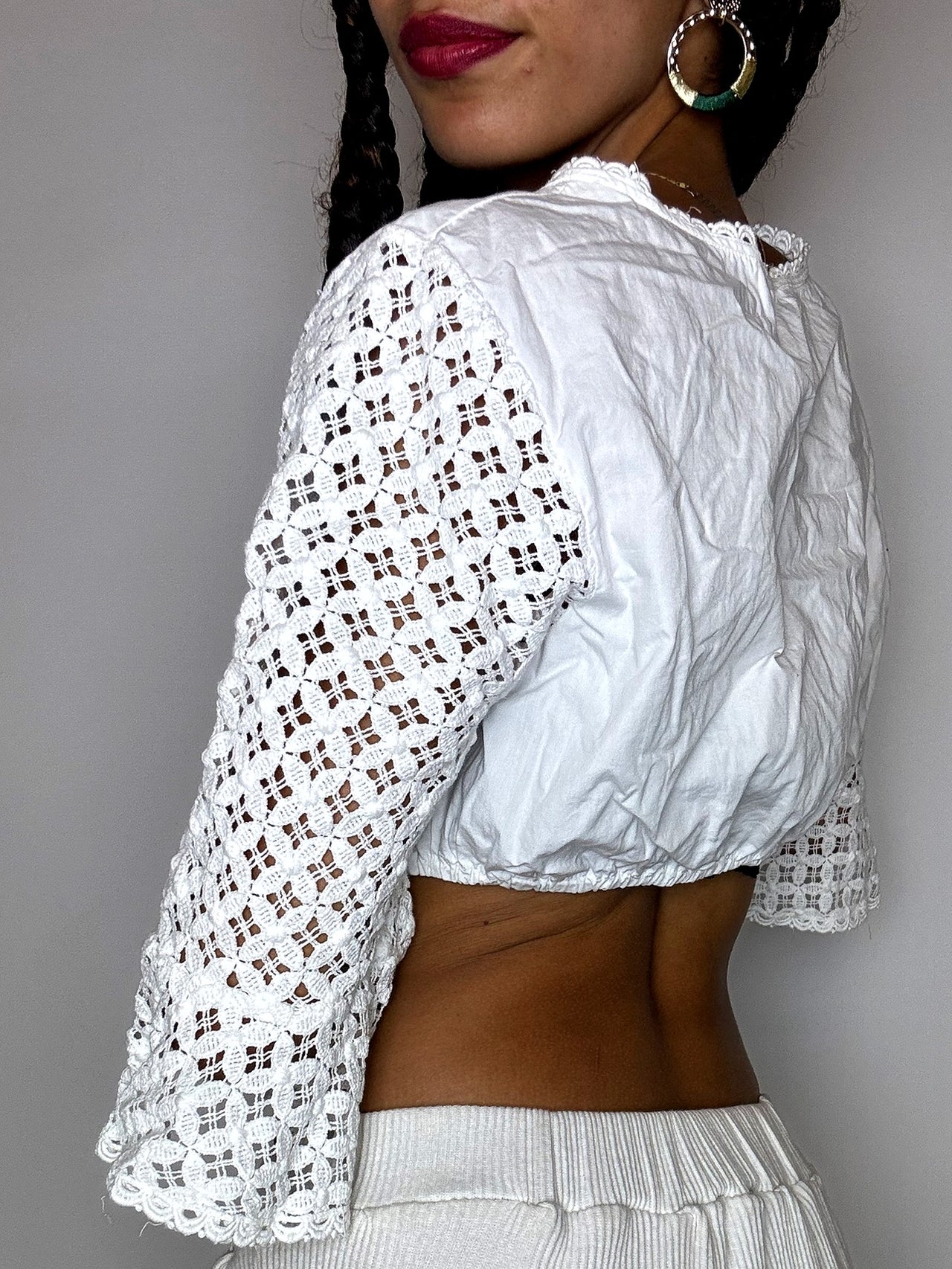 Crop top bohème blanc S vintage