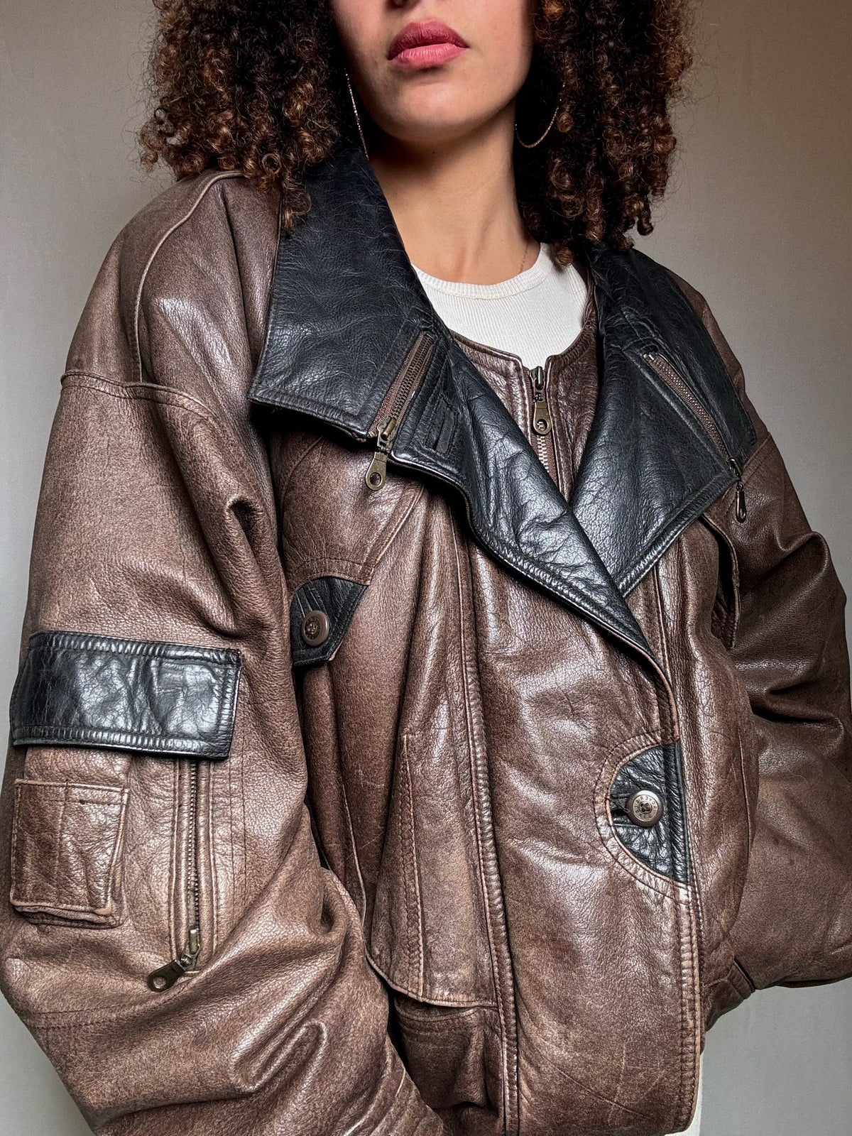 Bomber en cuir bicolore XL vintage