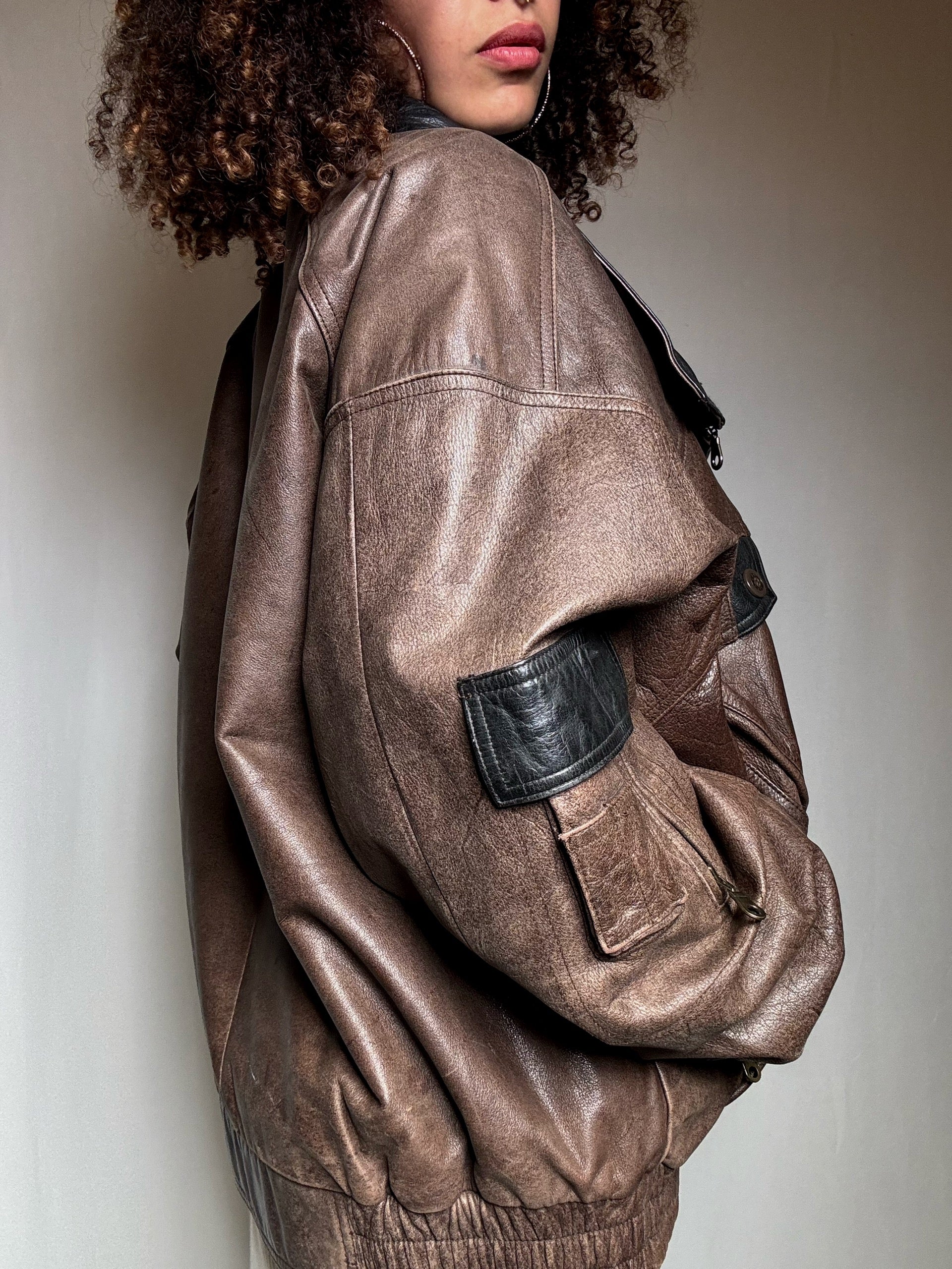 Bomber en cuir bicolore XL vintage