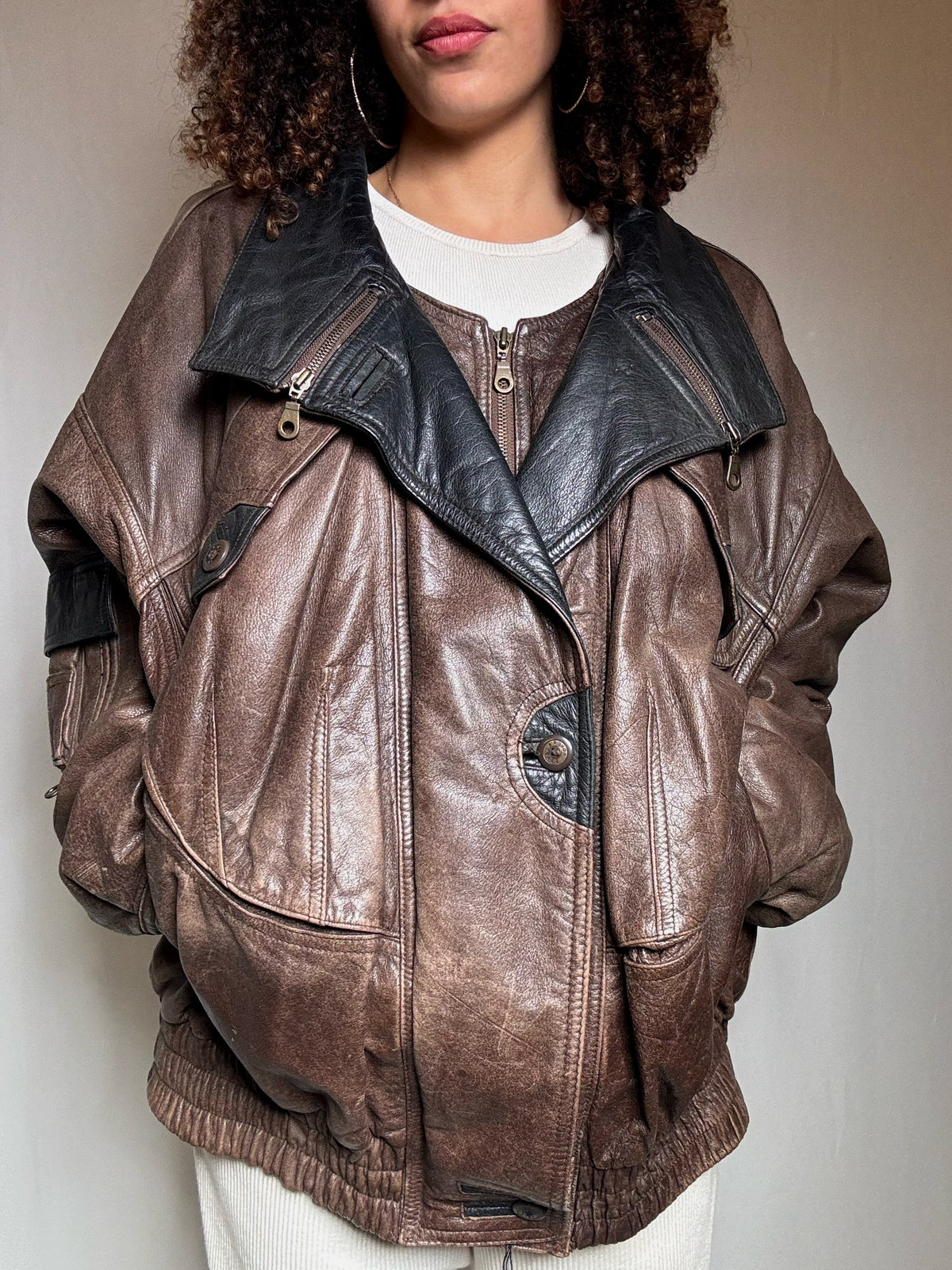 Bomber en cuir bicolore XL vintage