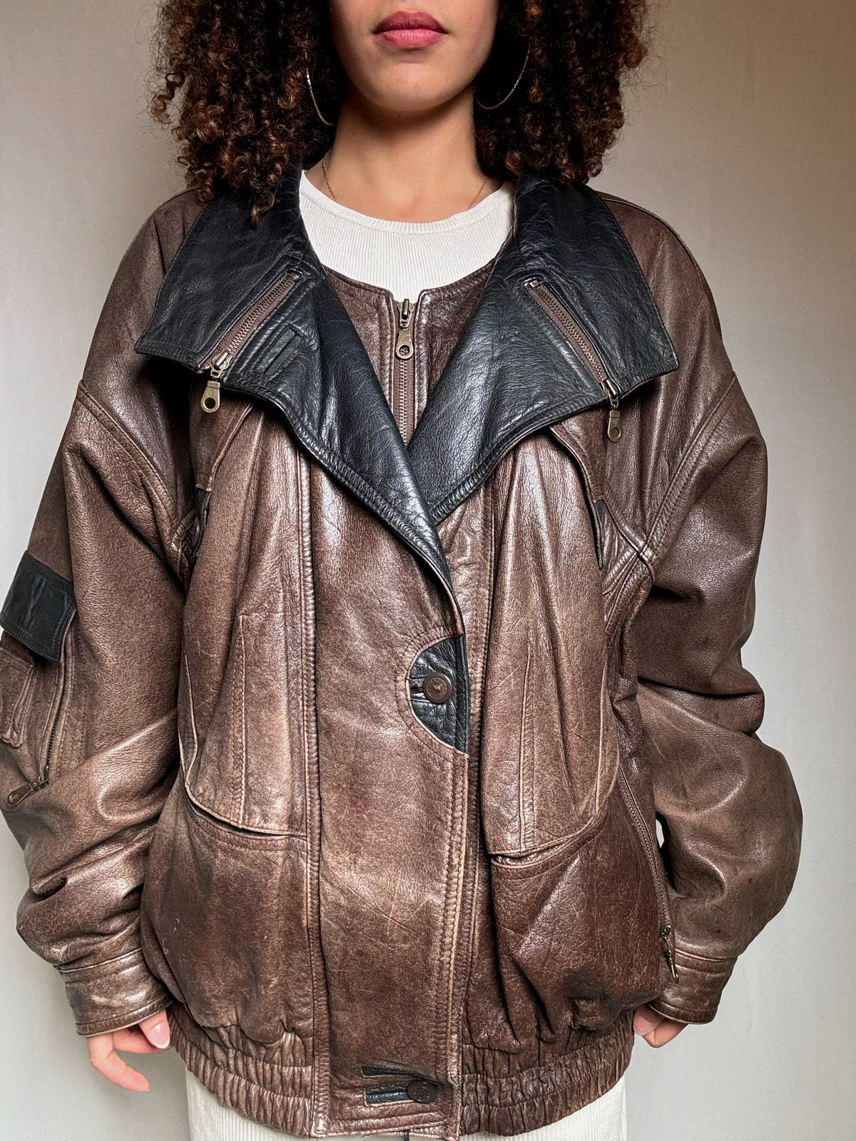 Bomber en cuir bicolore XL vintage