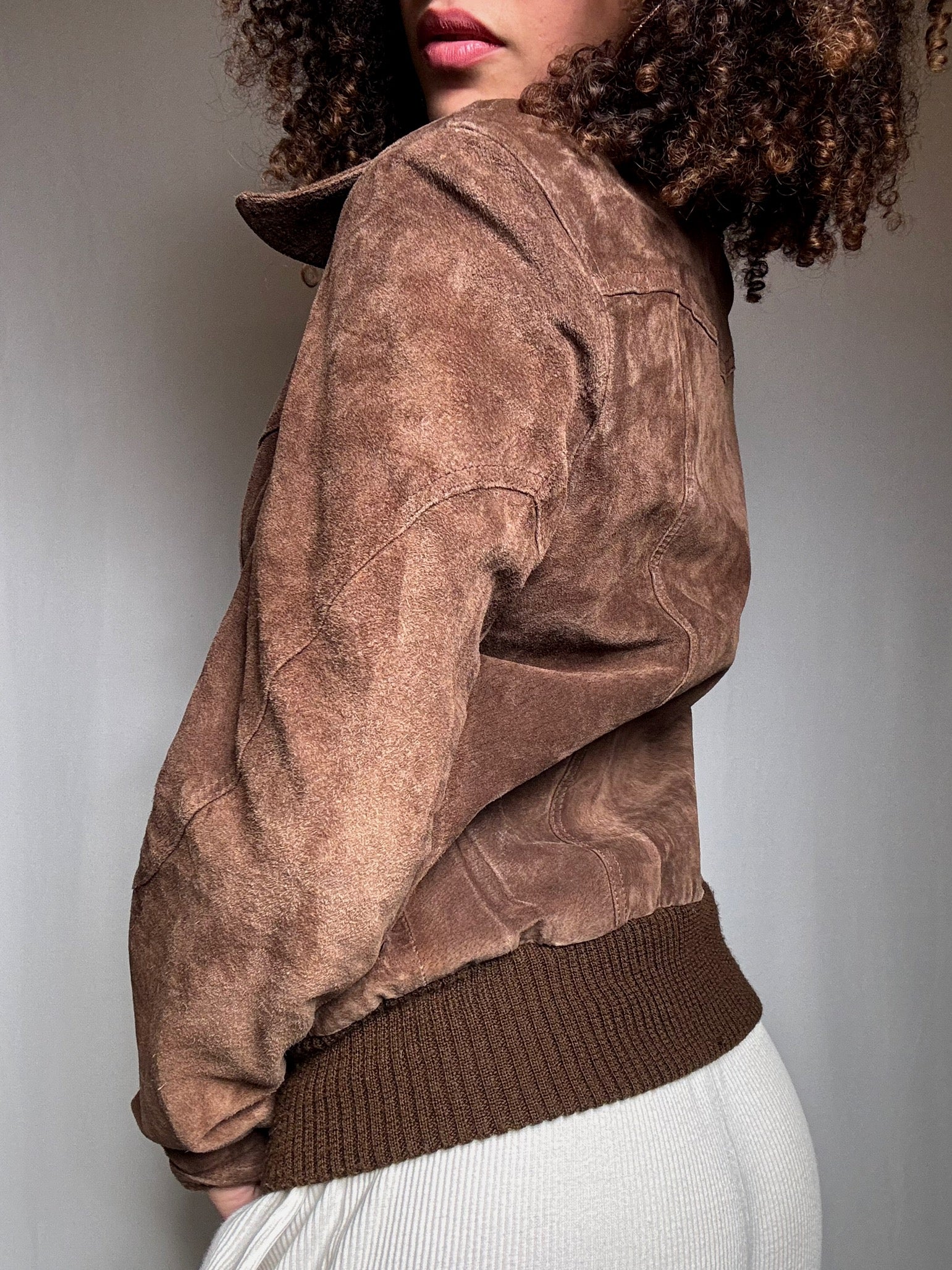 Bomber en daim brun M vintage