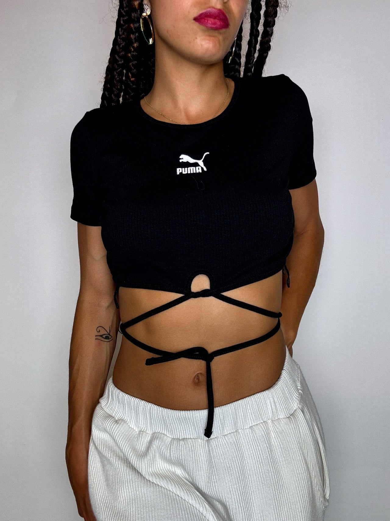 Tee shirt court noir à cordon PUMA M vintage