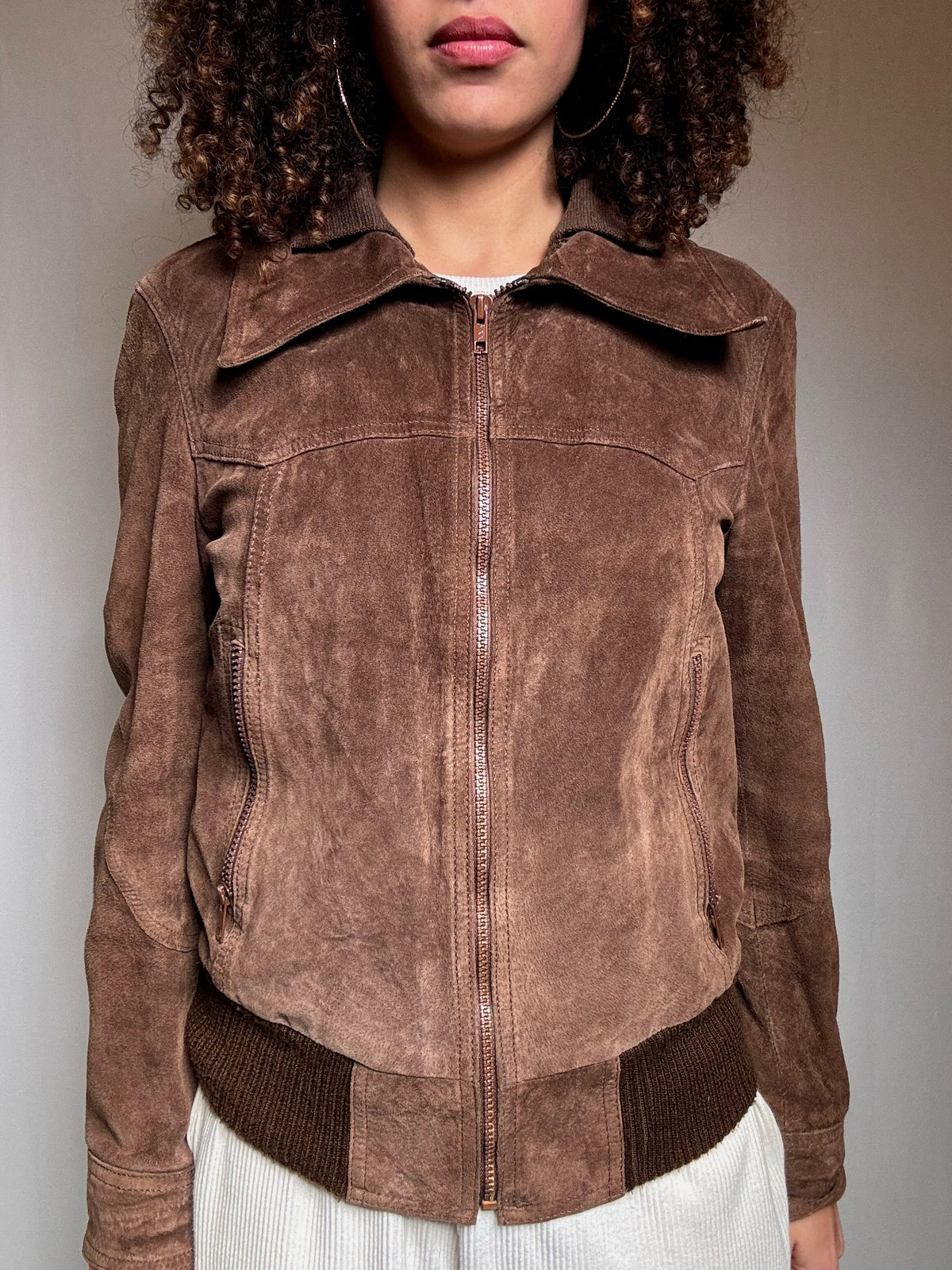 Vintage Bomberjacke aus braunem Wildleder Größe M