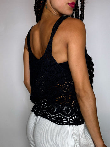 Top en crochet noir M vintage