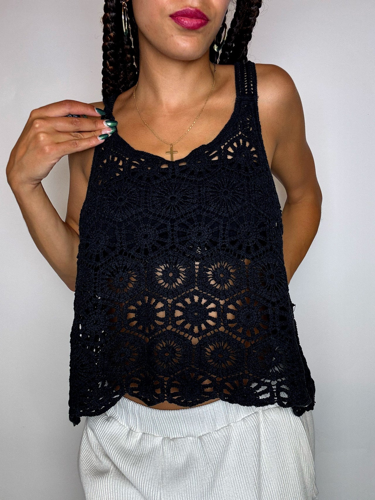 Top en crochet noir M vintage