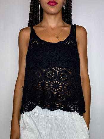 Top en crochet noir M vintage